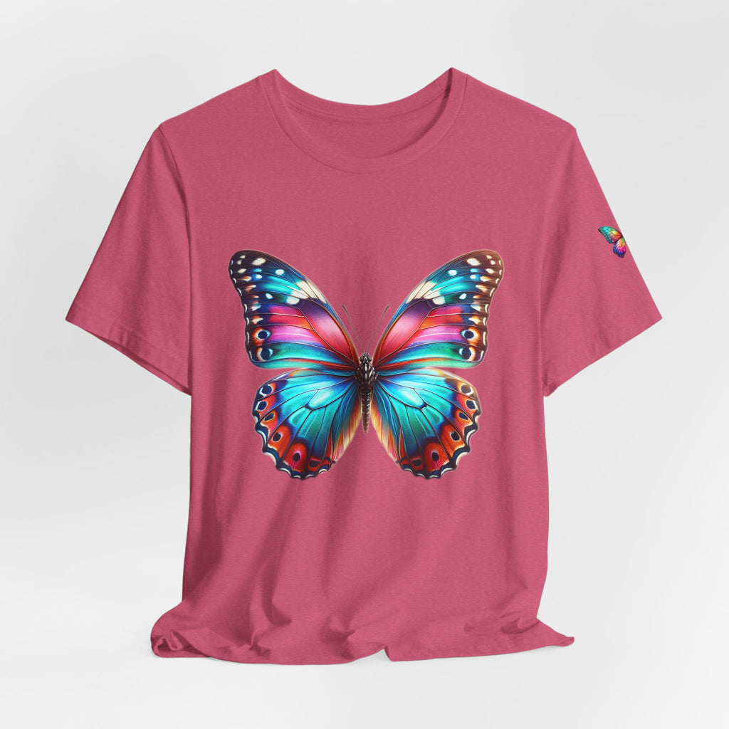 Vibrant Rainbow Butterfly Tee Colorful Monarch Wing Graphic