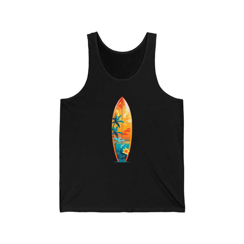 Surfboard Graphic Tank Top Tropical Sunset Surfing Design