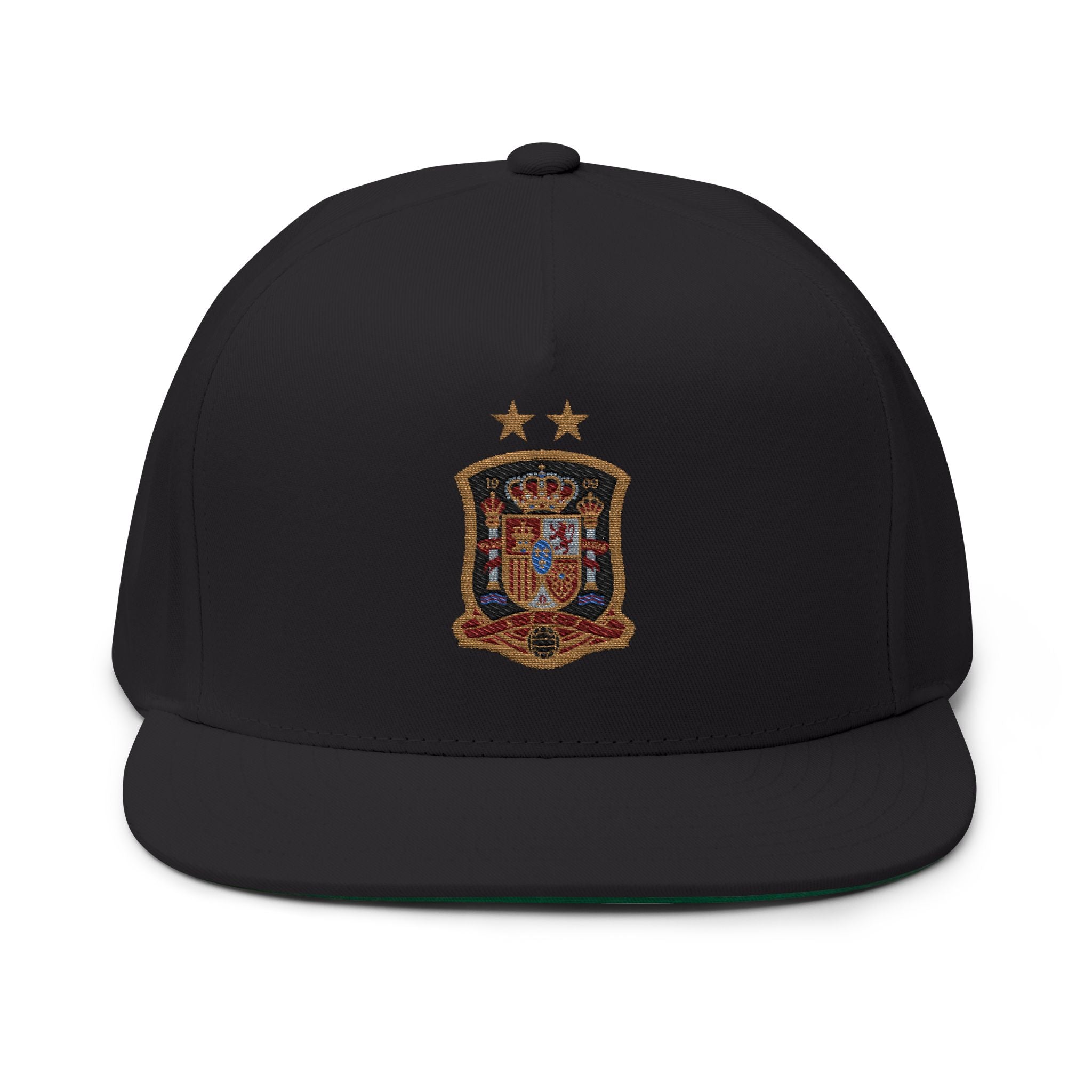 Embroidered Spanish Crest Flat Bill Cap  Royal Spain Soccer Emblem Snapback