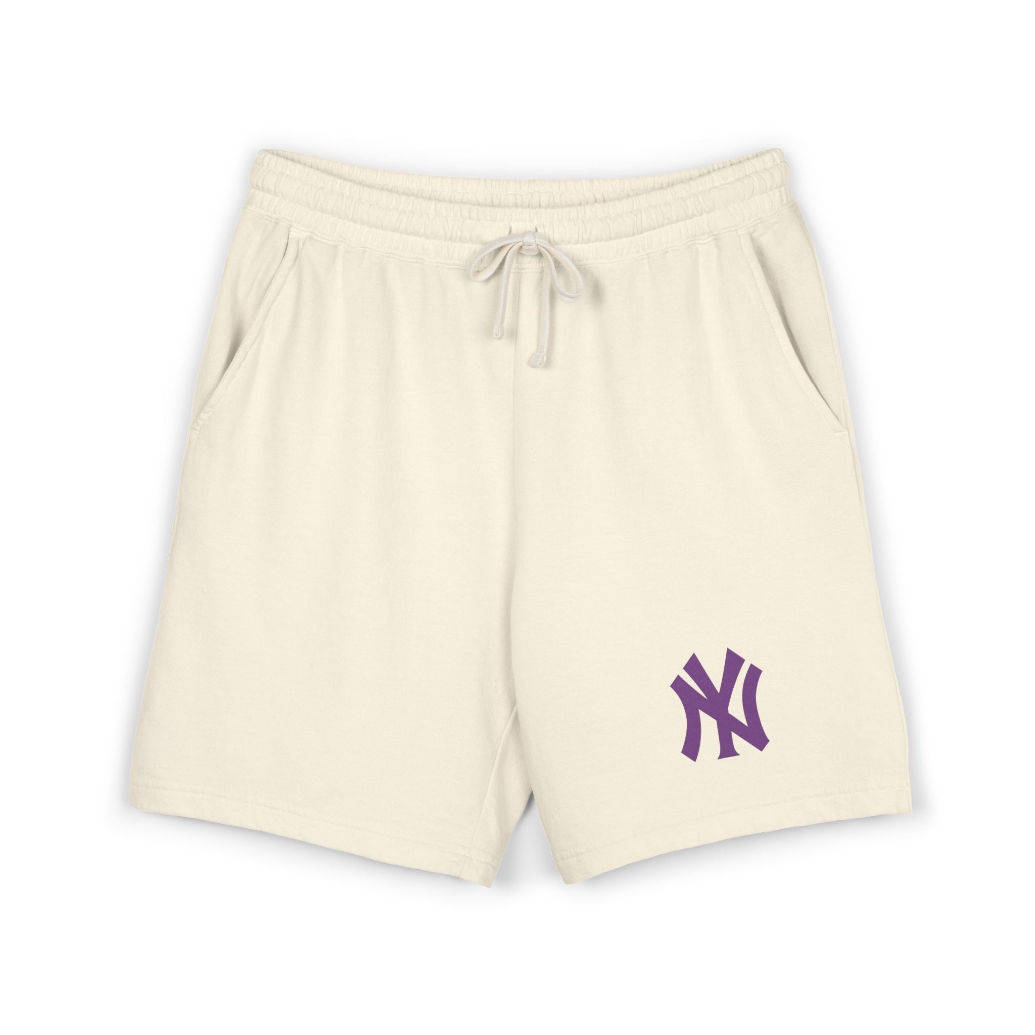 Fleece Sweat Shorts  Cream Lightweight Lounge Shorts with Purple NY Logo