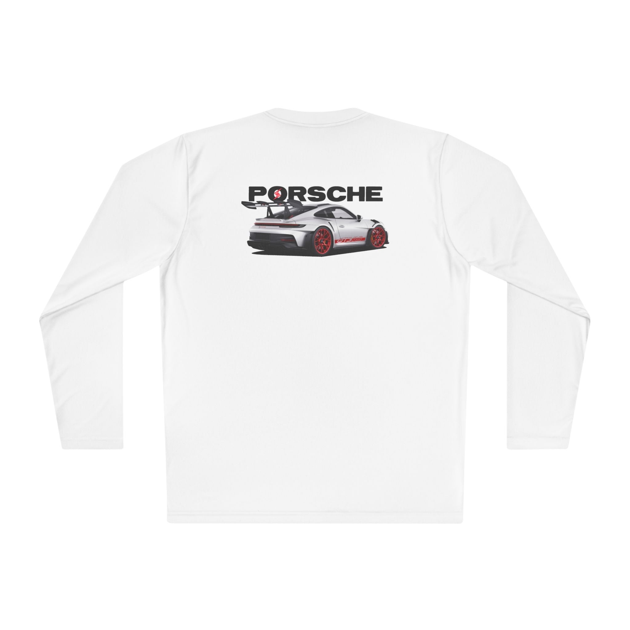 Porsche Racing Graphic Long Sleeve Tee Sports Car Crest and Rear View Print