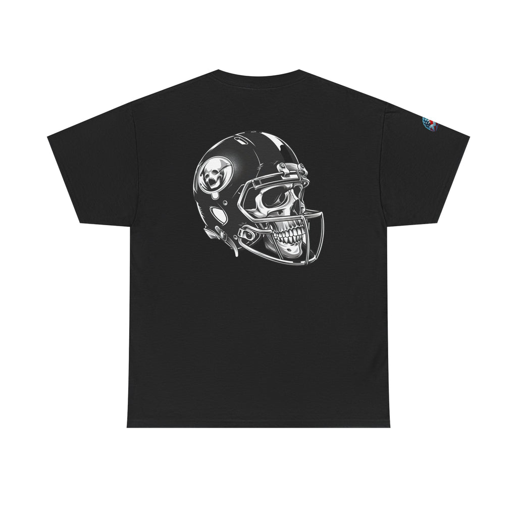 Skull Helmet Football Tee — Grunge Athletic Graphic T‑Shirt