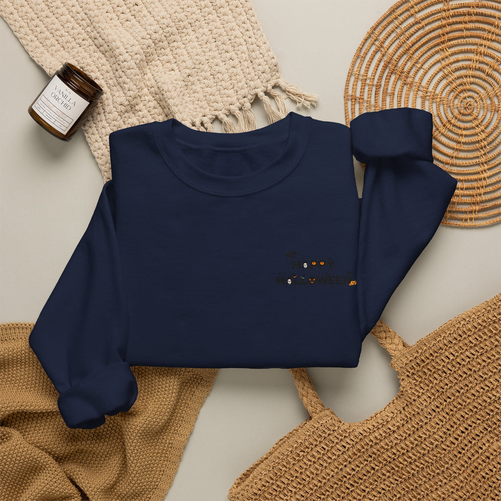 Halloween Candy Crewneck Sweatshirt — 'Happy Halloween' Jack-o'-Lantern & Candy Design