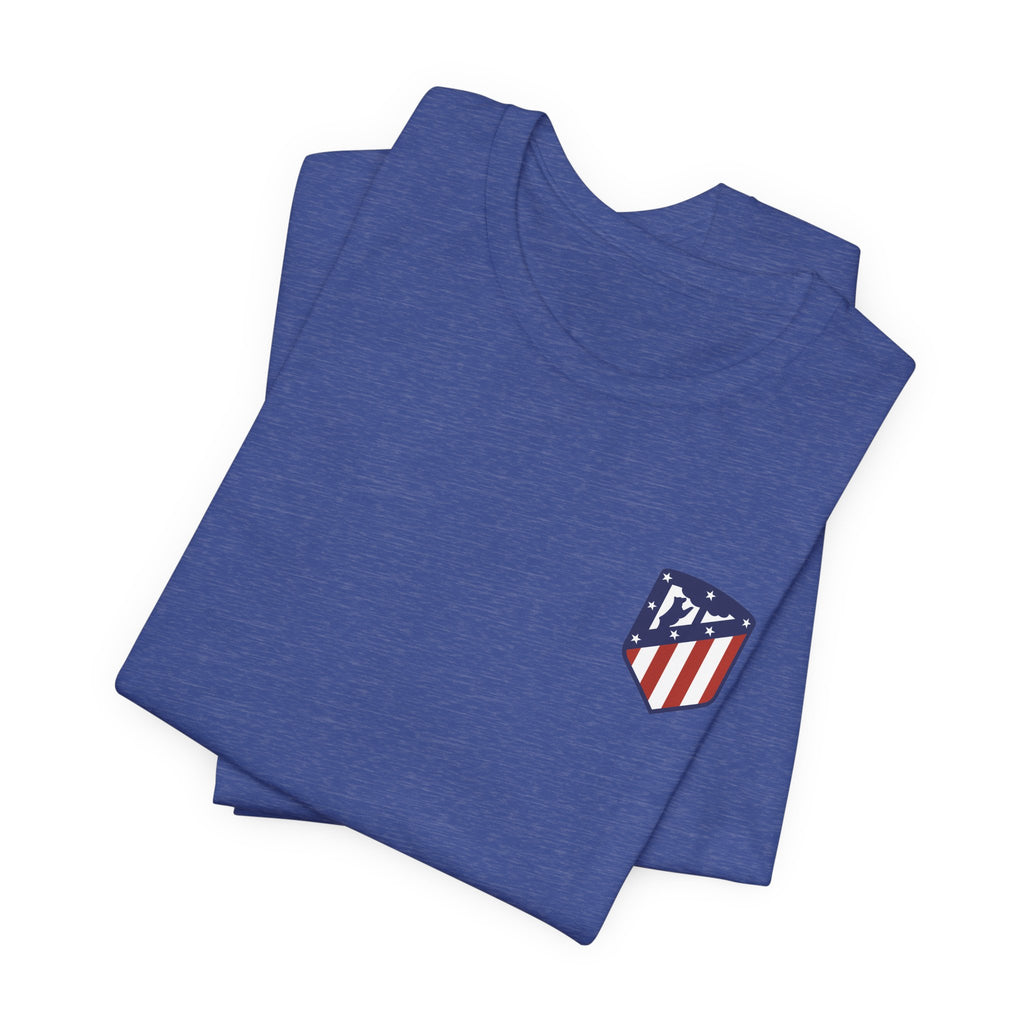Atletico Madrid Shield T-Shirt Front Chest & Sleeve Logo Soccer Tee