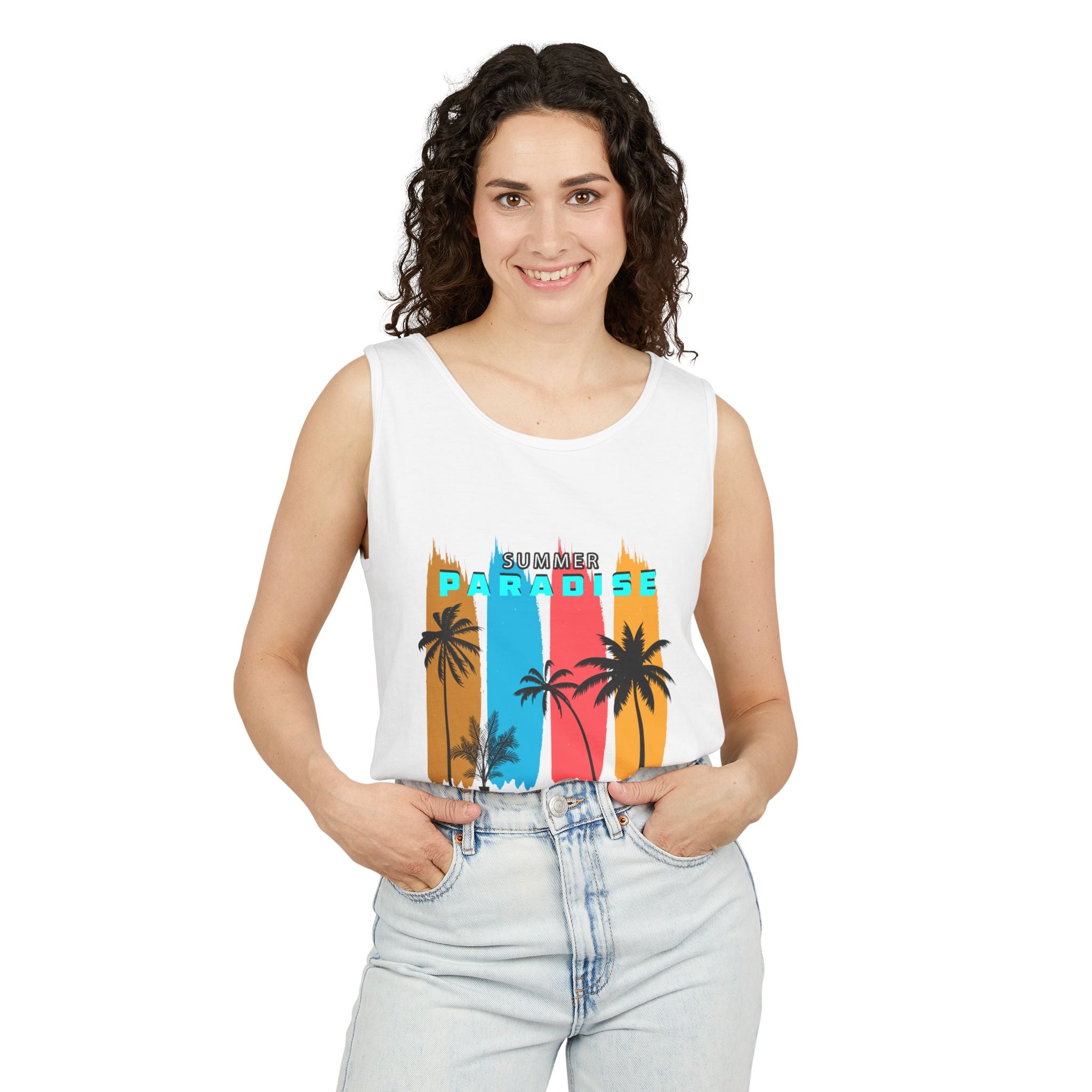 California Paradise Palm Tank Top Retro Beach Sunset Graphic
