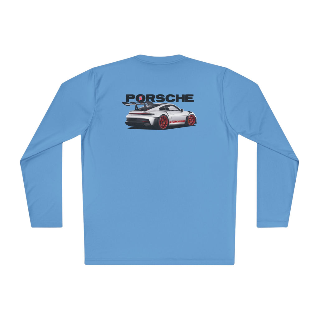 Porsche Racing Graphic Long Sleeve Tee Sports Car Crest and Rear View Print