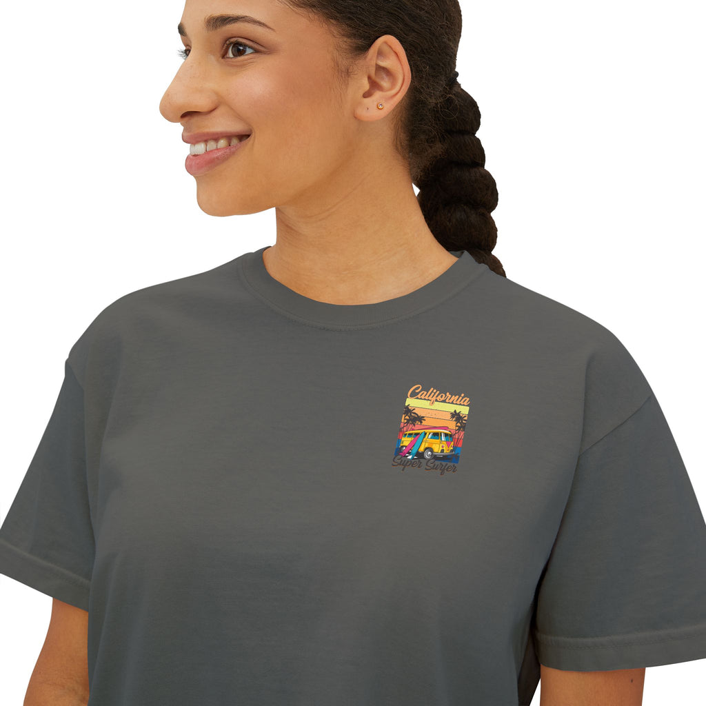 Los Angeles Sunset Women's Boxy Tee  Retro Palm Tree City Graphic