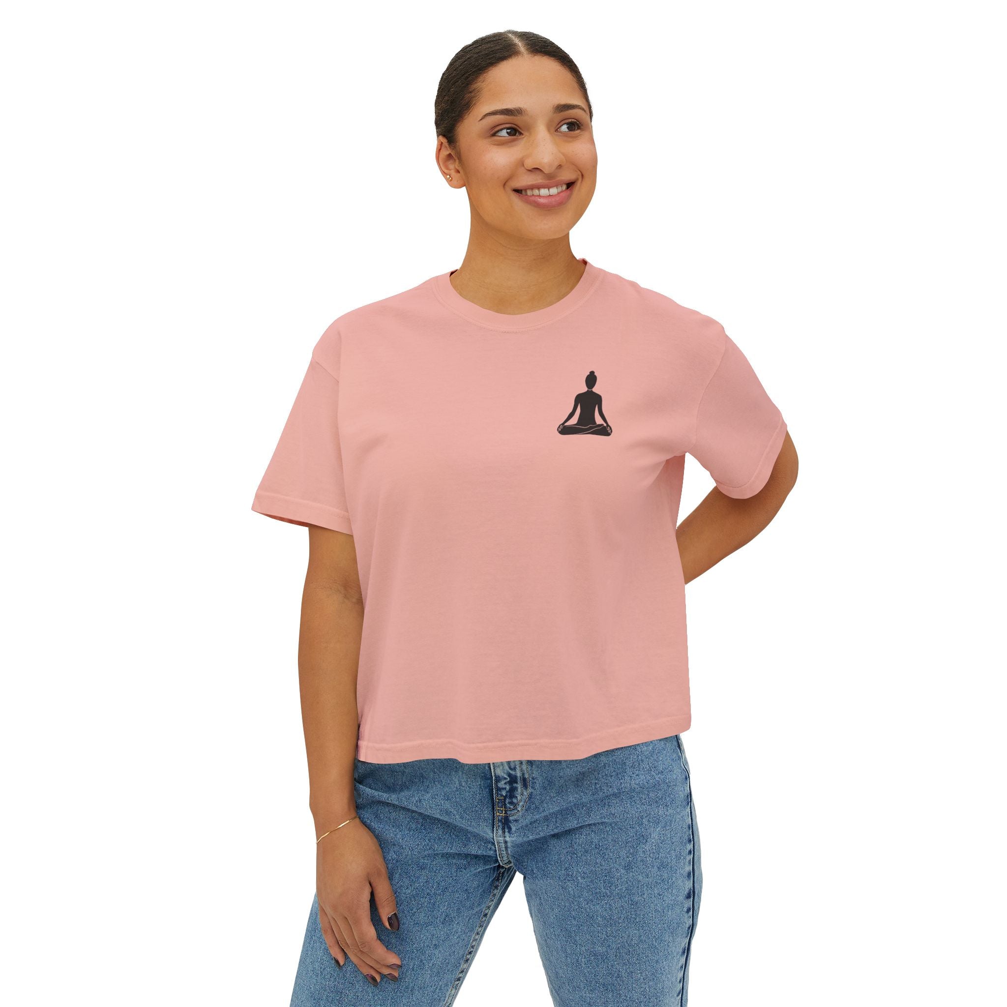 Women's Boxy Tee - 'Time For Yoga' Minimal Yoga Silhouette T-Shirt