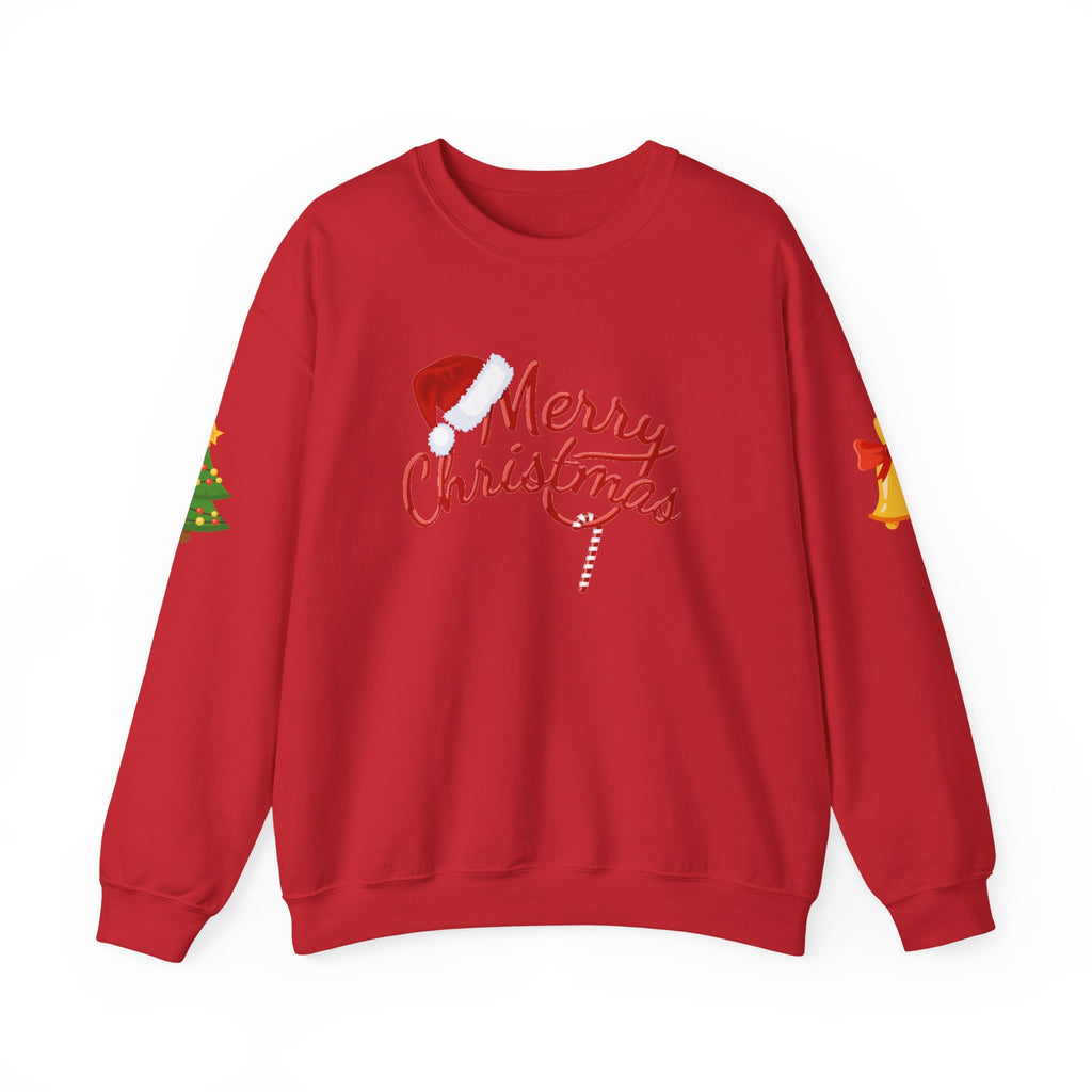 Merry Christmas script candy cane Sweatshirt | Christmas tree sleeve design