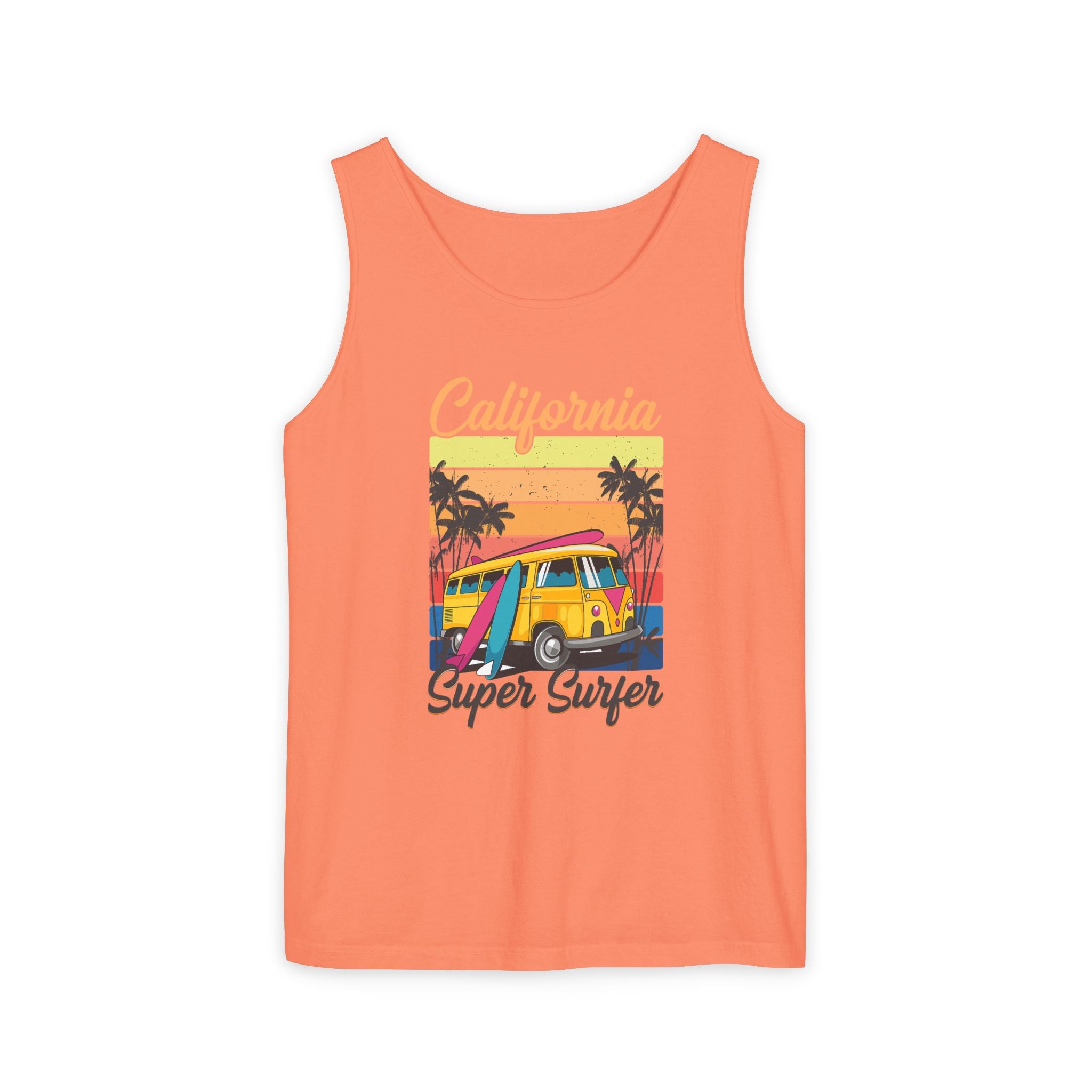 California Super Surfer Tank Top  Vintage Surf Van & Board Beach Graphic