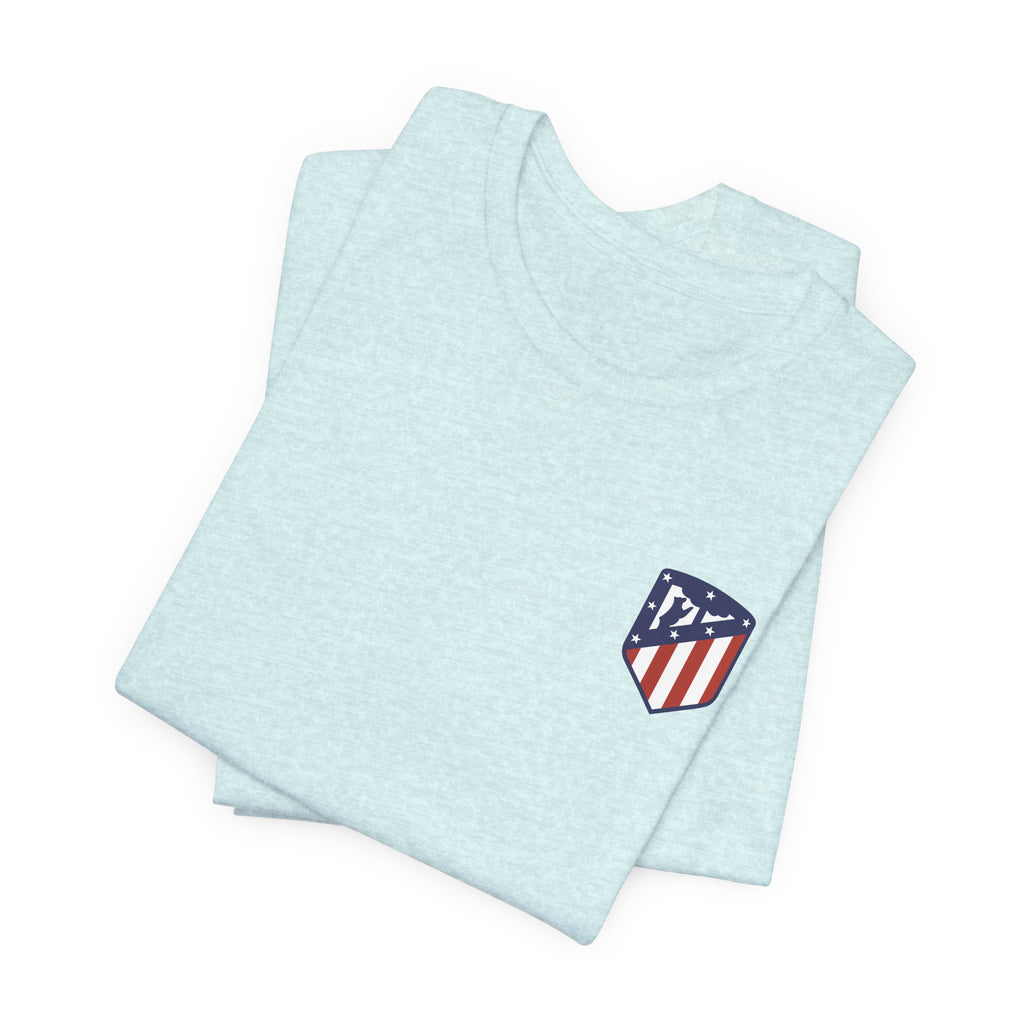 Atletico Madrid Shield T-Shirt Front Chest & Sleeve Logo Soccer Tee
