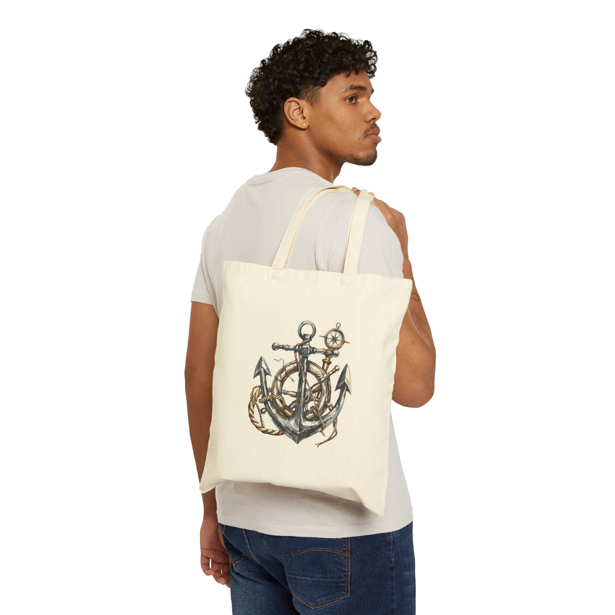 Nautical Canvas Tote — Vintage Ship & Anchor Cotton Tote Bag