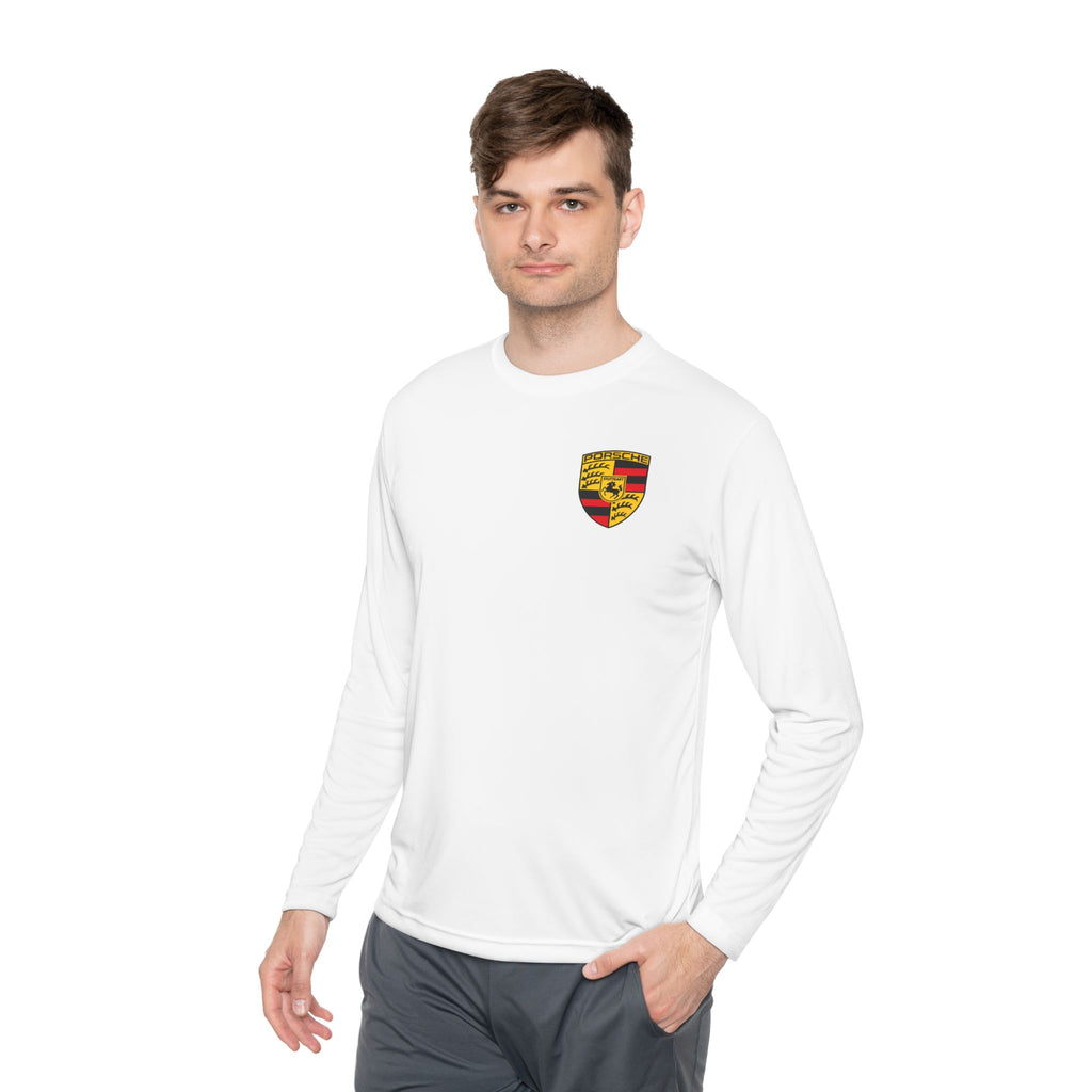 Porsche Racing Graphic Long Sleeve Tee Sports Car Crest and Rear View Print