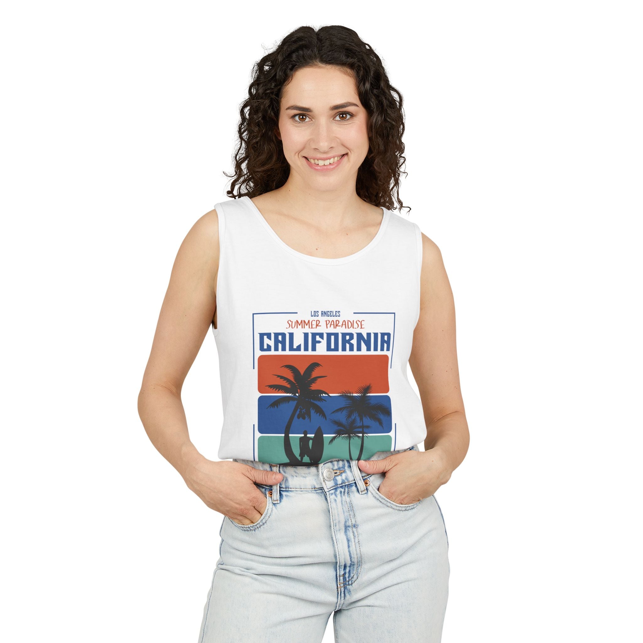 California Palm Sunset Tank Top Vintage Beach Graphic