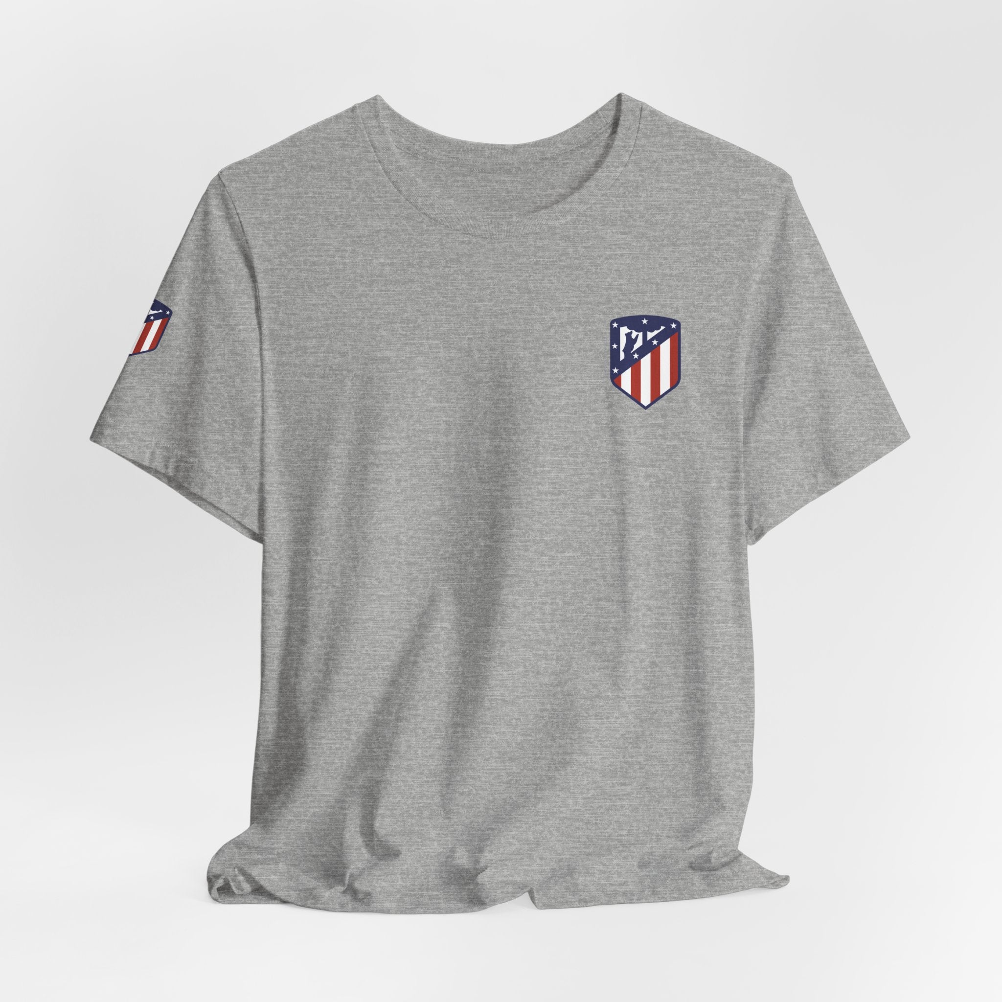 Atletico Madrid Shield T-Shirt Front Chest & Sleeve Logo Soccer Tee