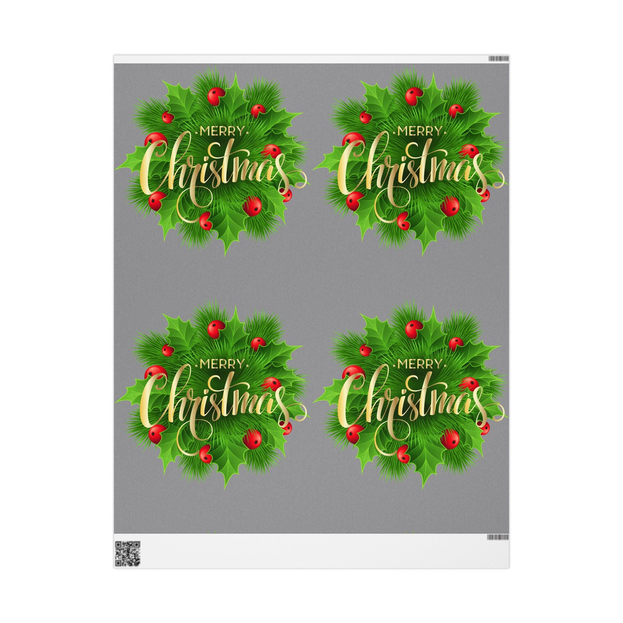 Holly & Berries Wrapping Paper  Holiday Gift Wrap Roll