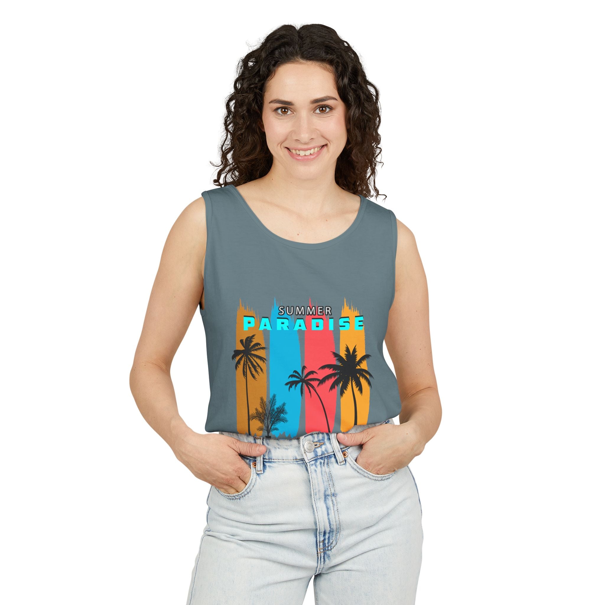 California Paradise Palm Tank Top Retro Beach Sunset Graphic