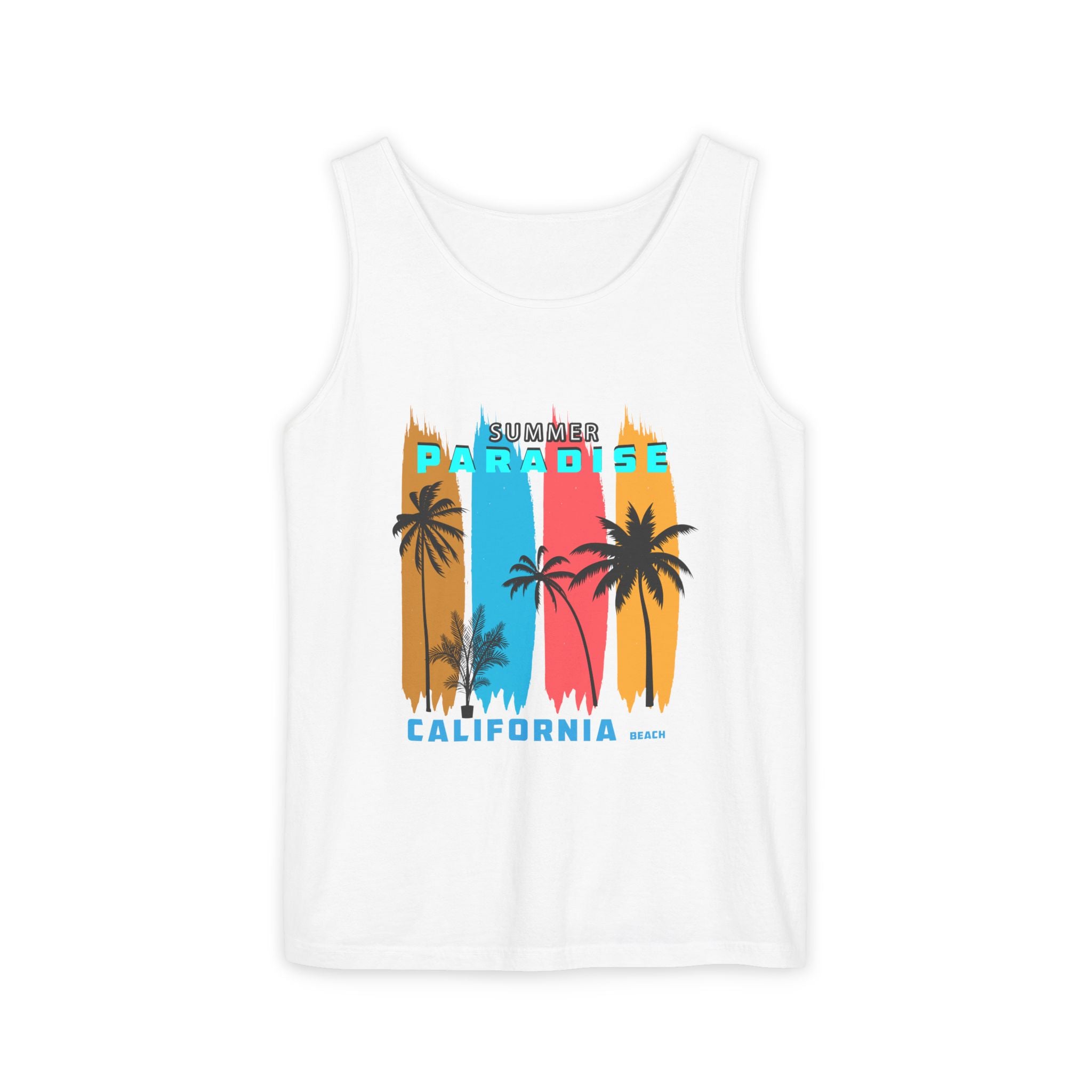 California Paradise Palm Tank Top Retro Beach Sunset Graphic
