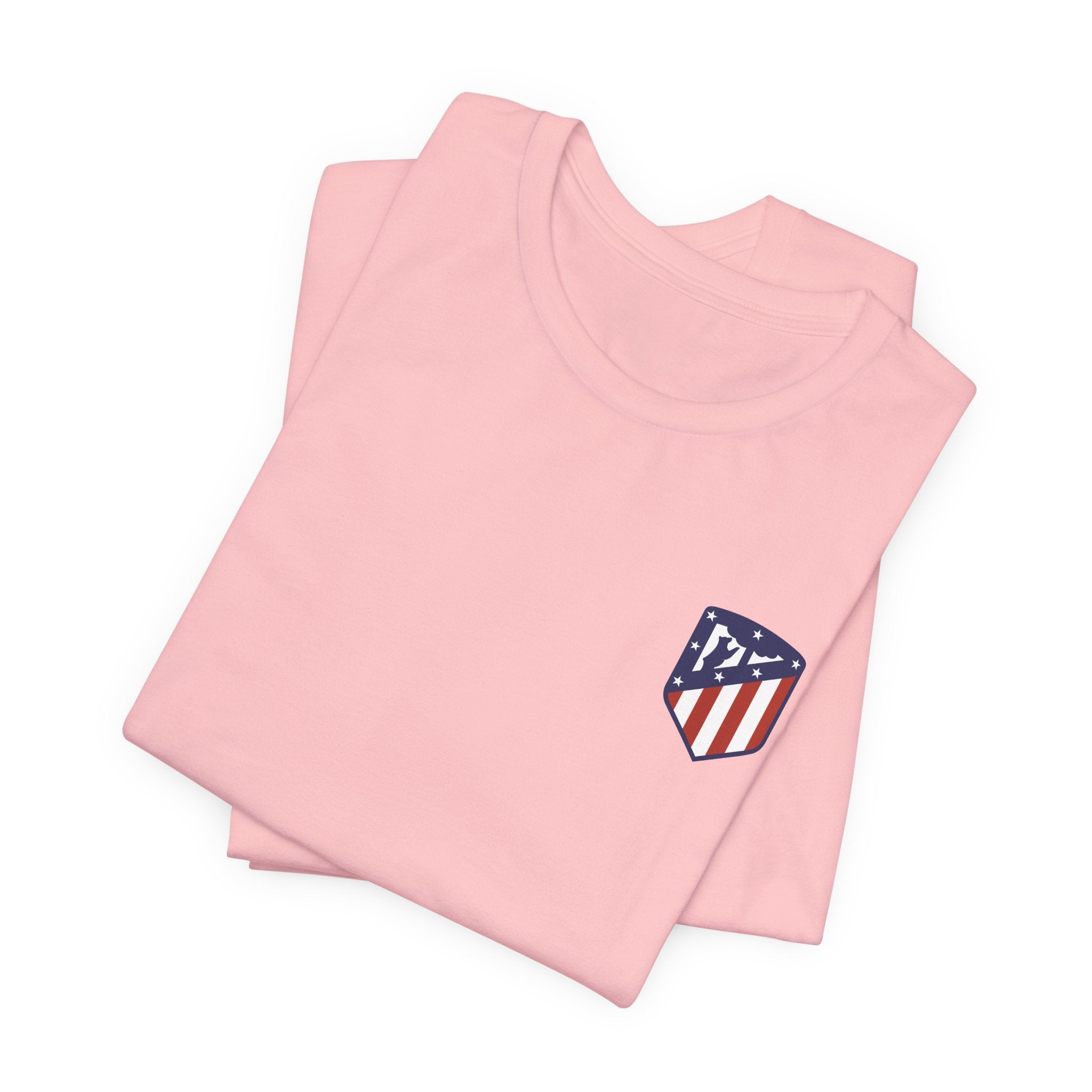 Atletico Madrid Shield T-Shirt Front Chest & Sleeve Logo Soccer Tee