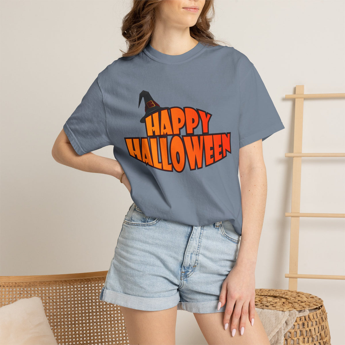 Halloween Icons T-Shirt — "Happy Halloween" Graphic Tee with Spooky Back Illustrations