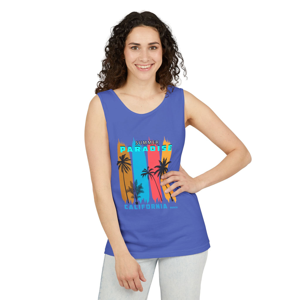 California Paradise Palm Tank Top Retro Beach Sunset Graphic