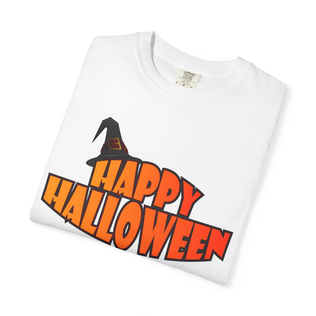 Halloween Icons T-Shirt — "Happy Halloween" Graphic Tee with Spooky Back Illustrations