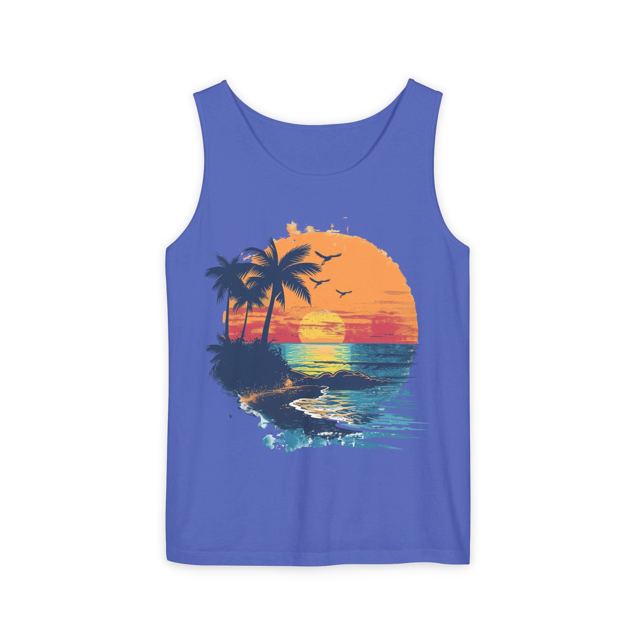 Tropical Sunset Tank Top Palm Tree Beach Graphic Tank