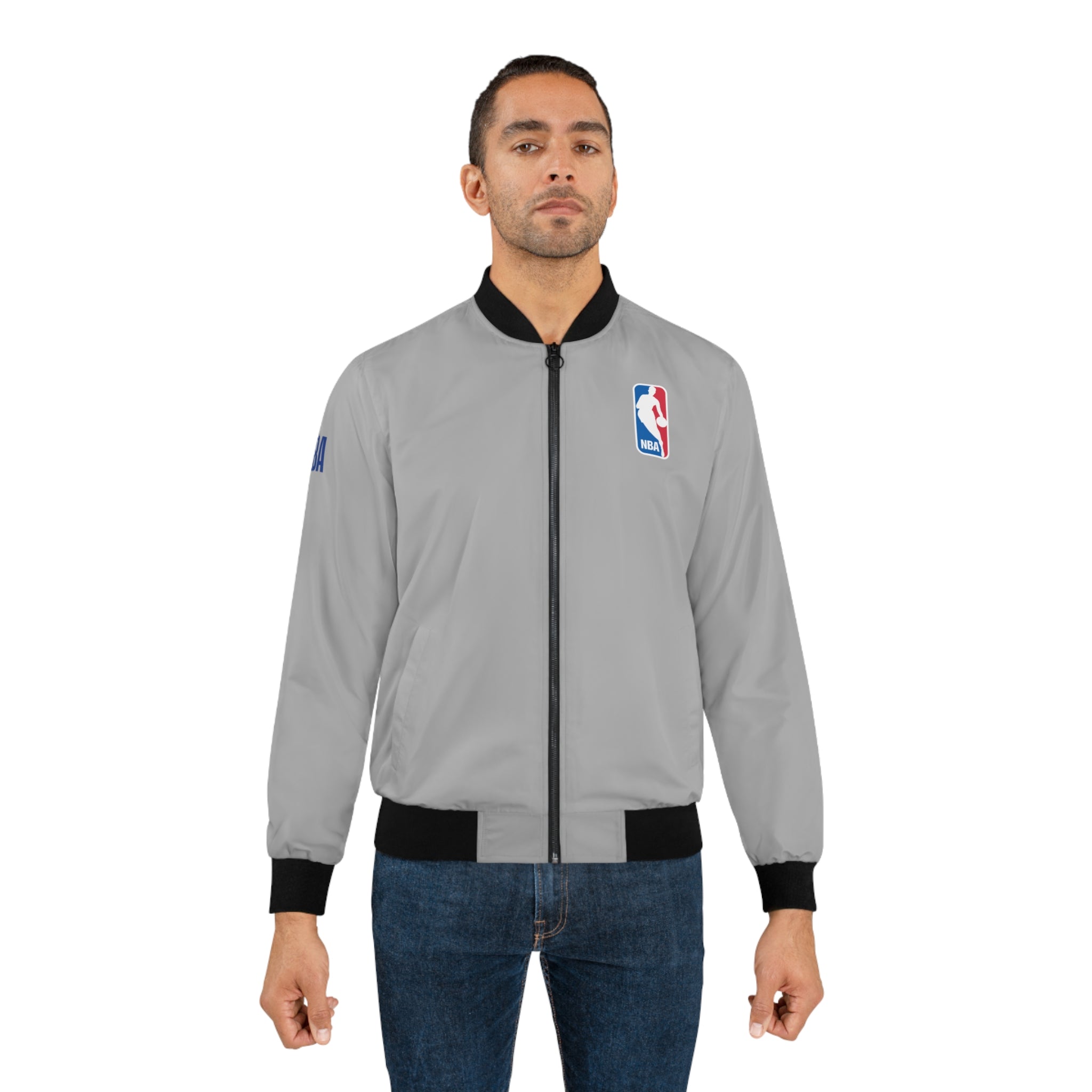 NBA Logo White Men's Bomber Jacket  Classic Basketball Team Jacket