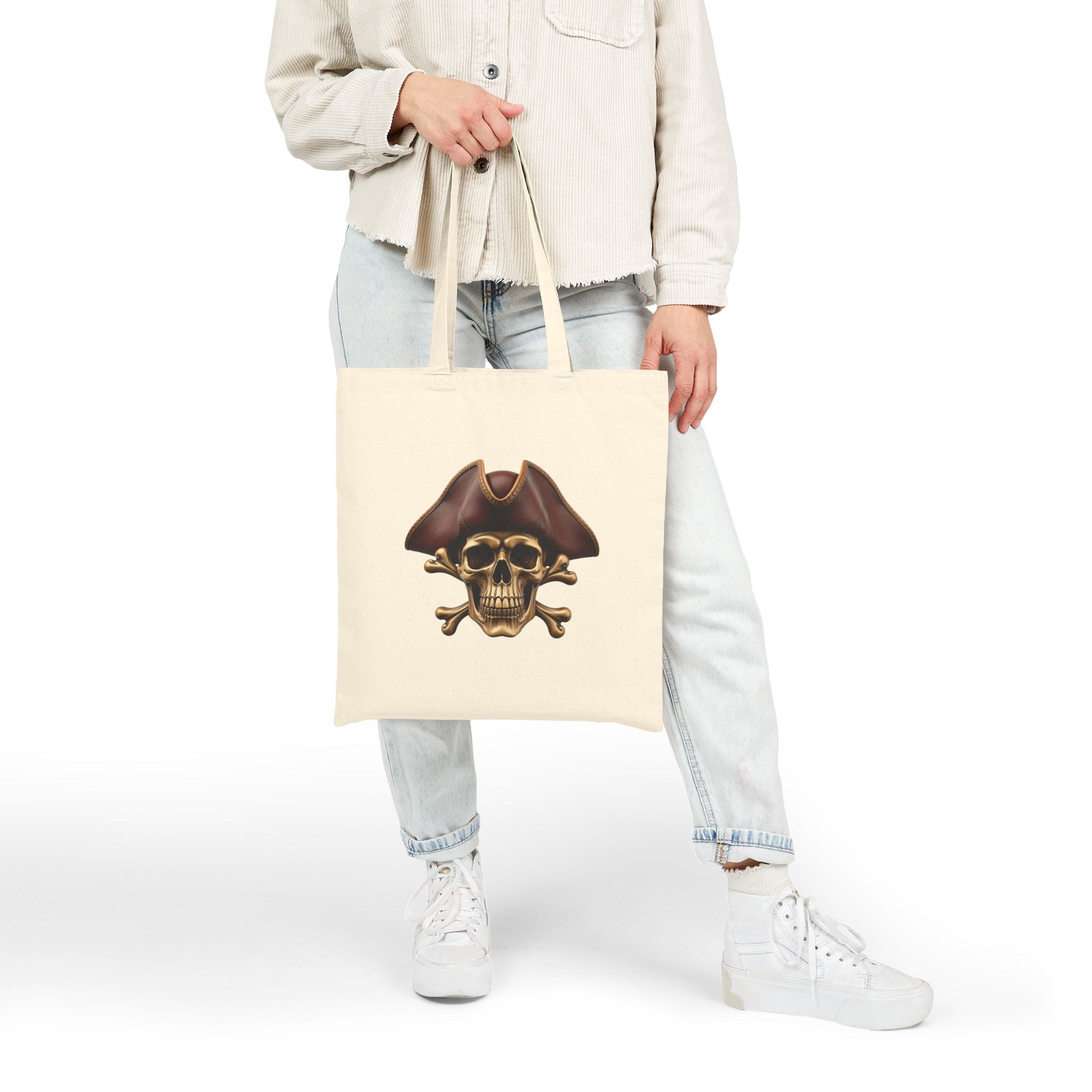 Pirate Skull & Anchor Canvas Tote Bag — Nautical Pirate Beach Shopping Tote