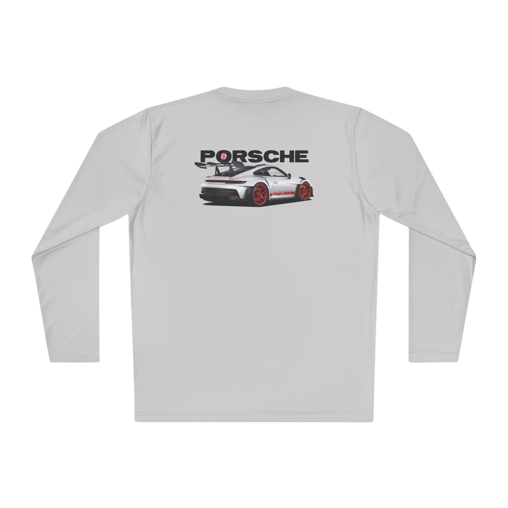 Porsche Racing Graphic Long Sleeve Tee Sports Car Crest and Rear View Print