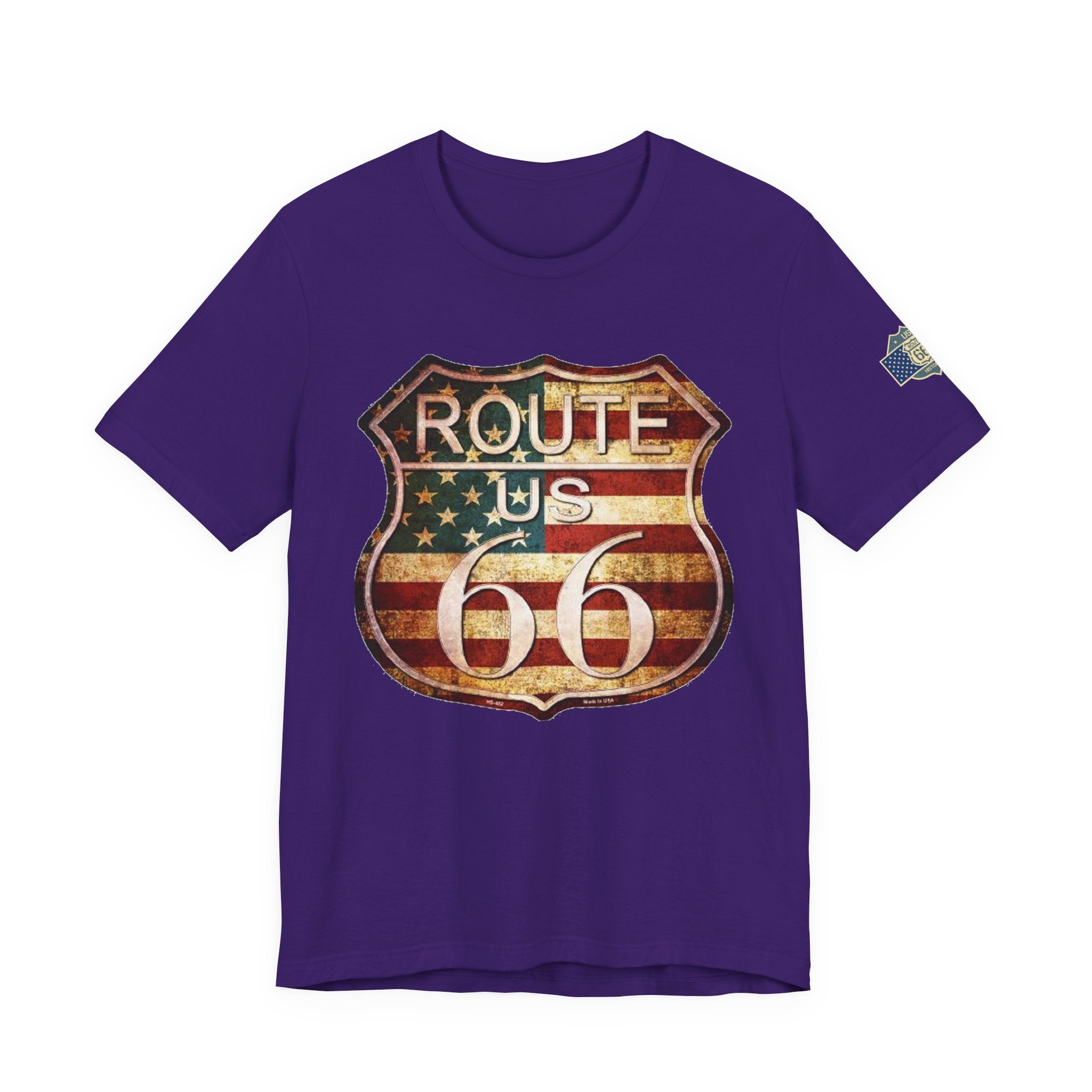 Route 66 Shield Tee Vintage American Flag Road Sign
