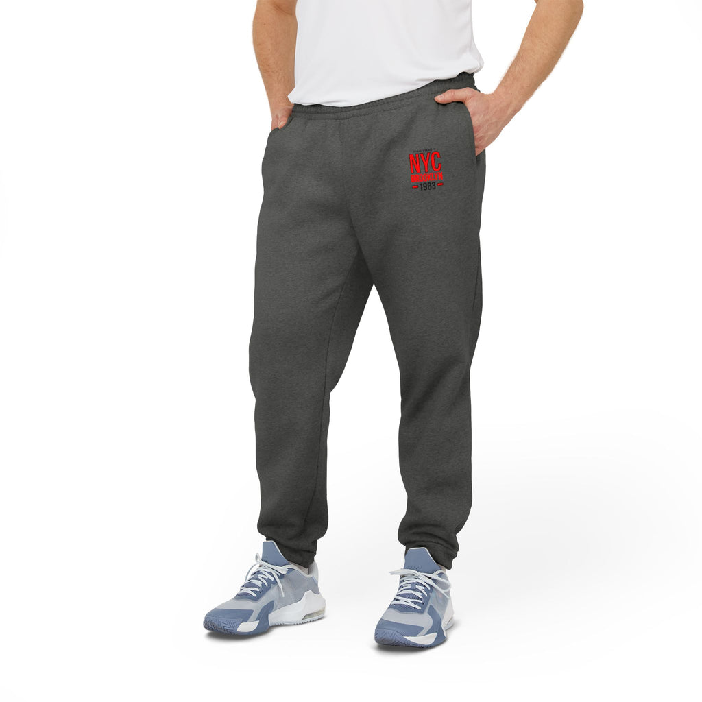 Fleece Joggers Cozy Grey Adidas-Style Sweatpants with Small Red Logo