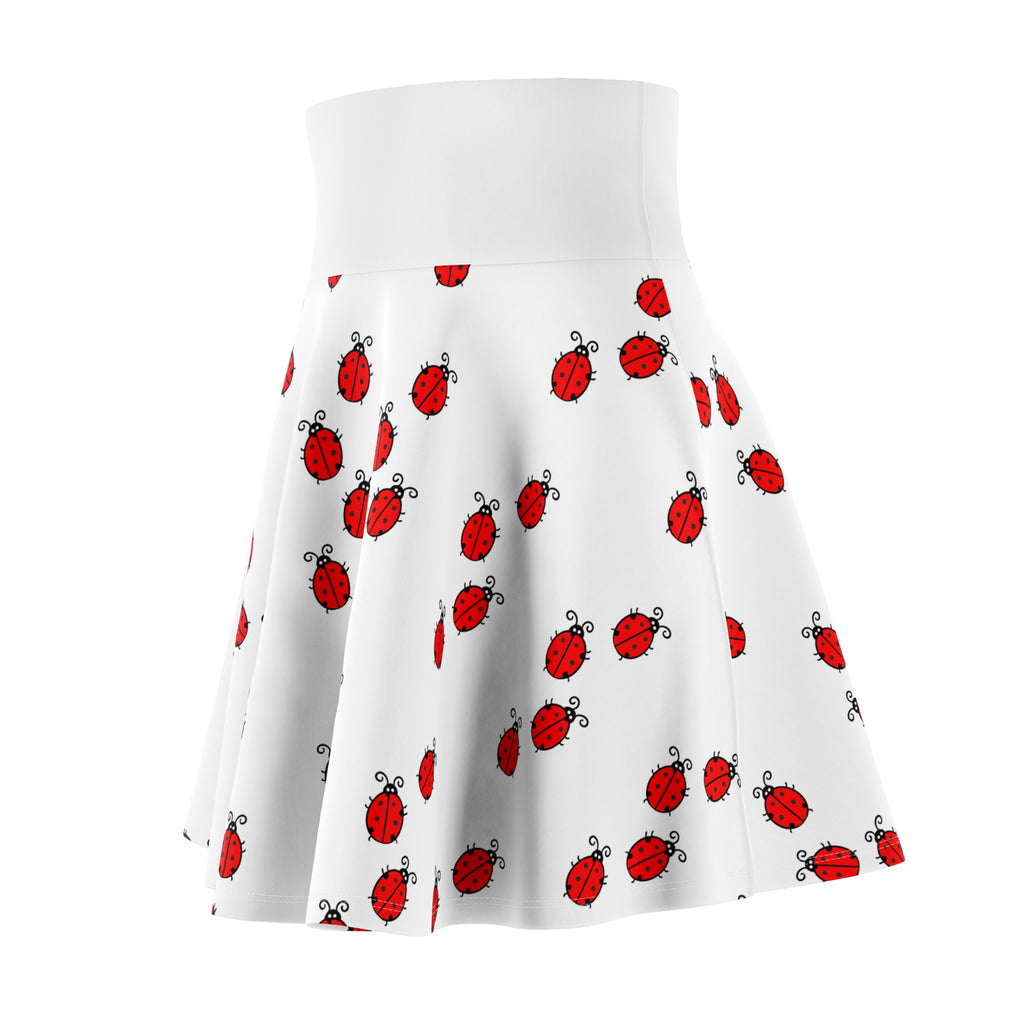 Red Ladybug Pattern Skater Skirt | Cute Insect Print, White Background