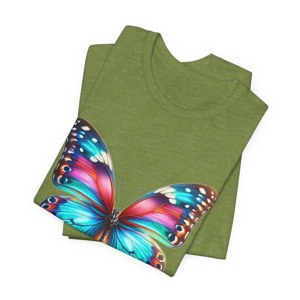 Vibrant Rainbow Butterfly Tee Colorful Monarch Wing Graphic