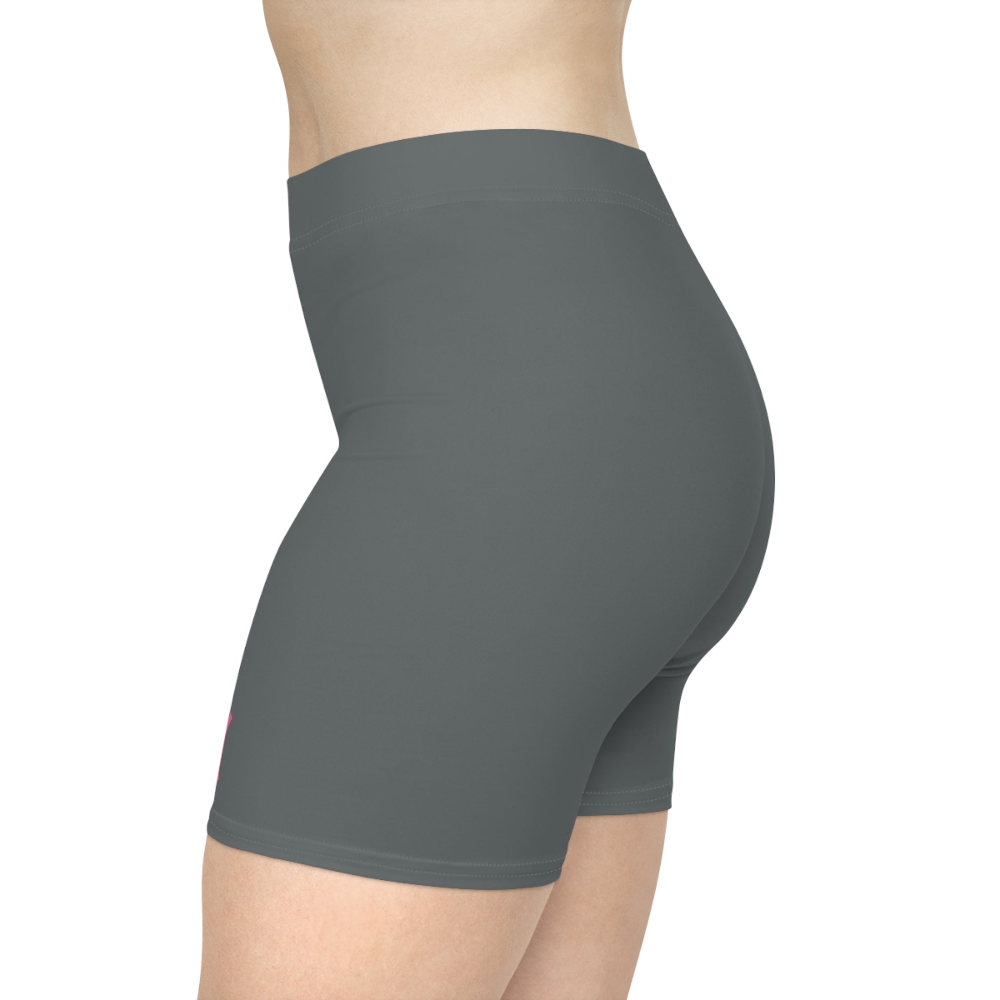 Women's Grey Biker Shorts with Pink Logo  Athletic Cycling & Workout Shorts