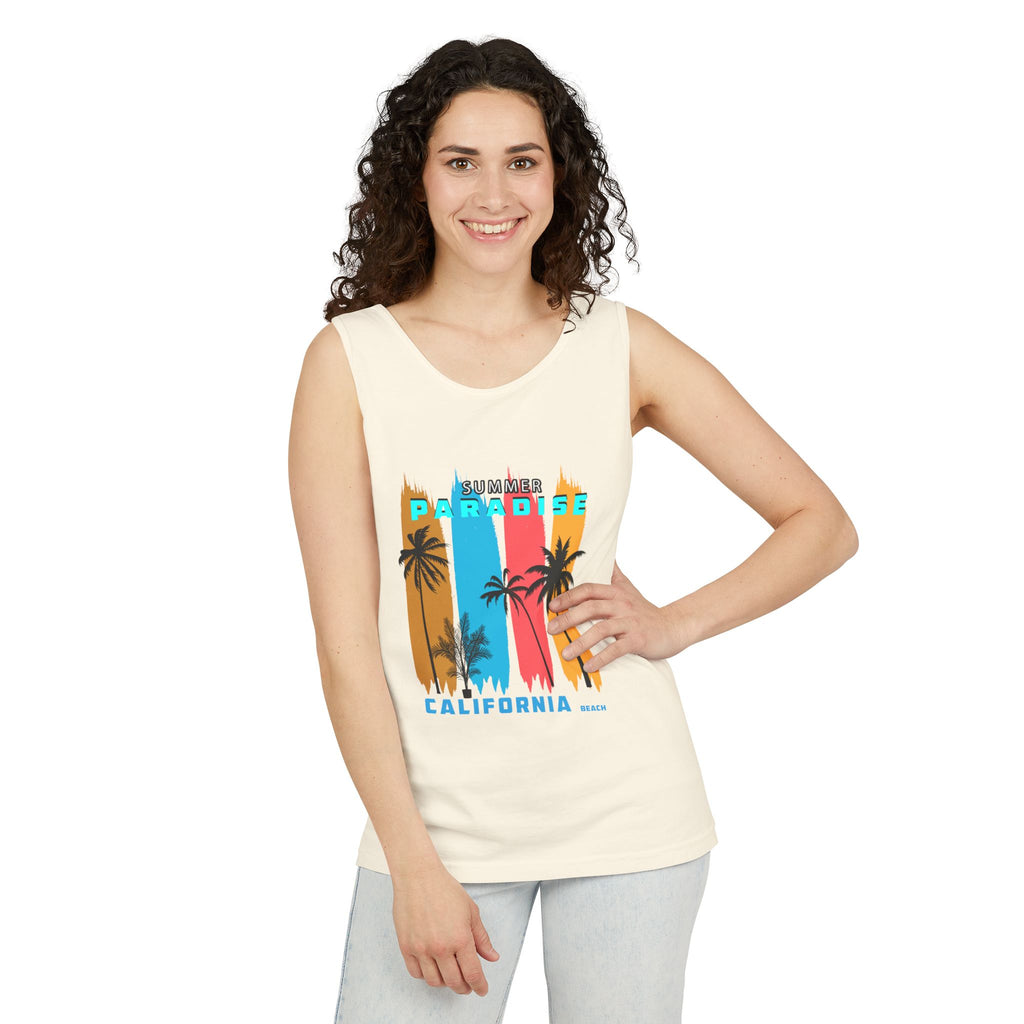 California Paradise Palm Tank Top Retro Beach Sunset Graphic