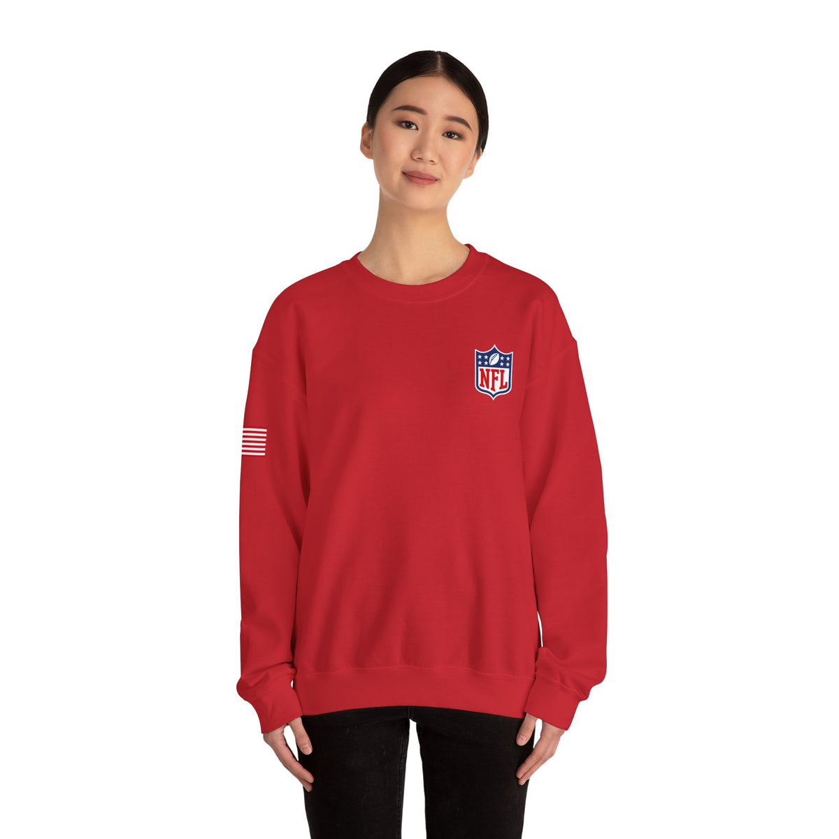 NFL Logo Crewneck Sweatshirt with American Flag Sleeve