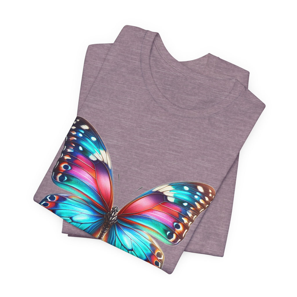 Vibrant Rainbow Butterfly Tee Colorful Monarch Wing Graphic
