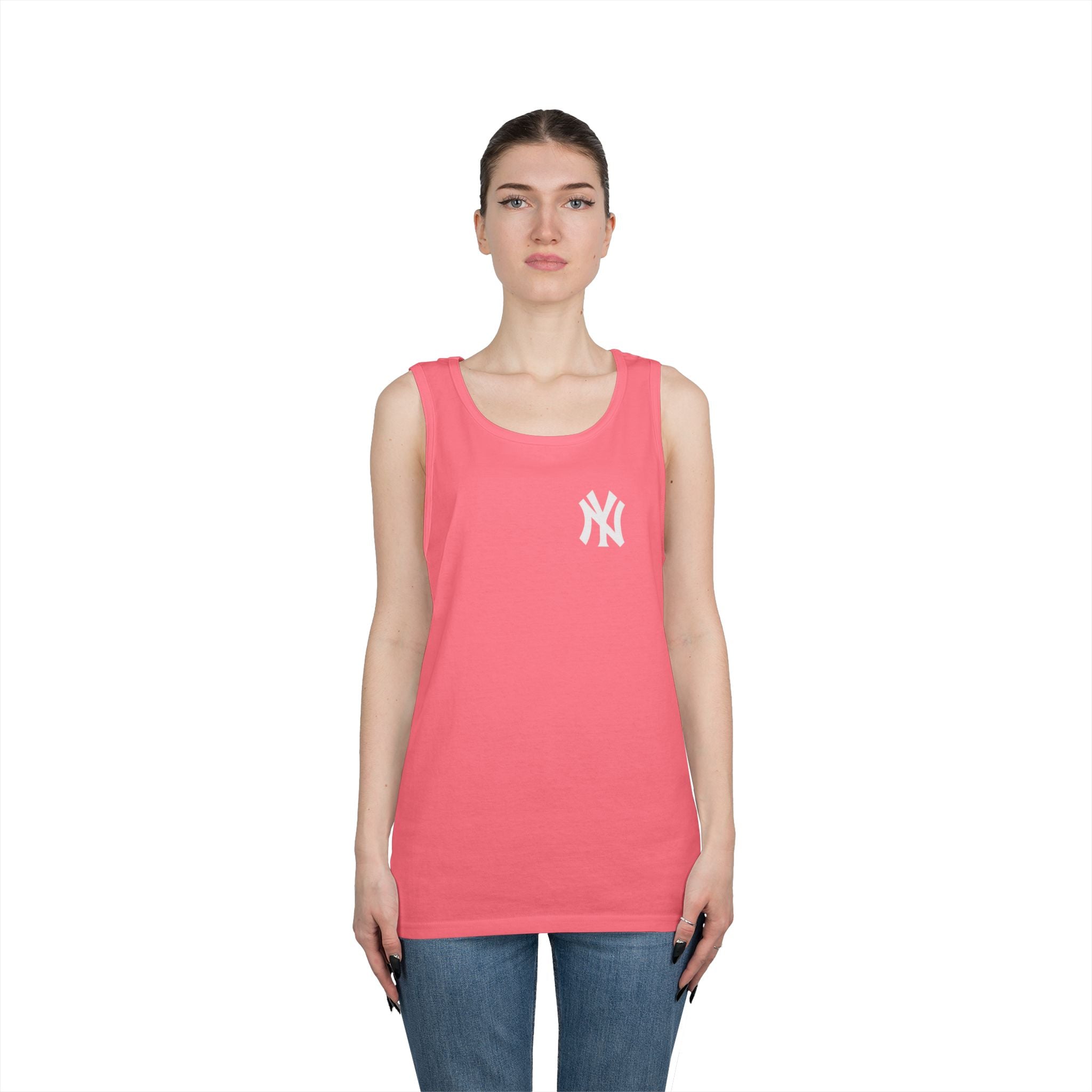 NYC Brooklyn Tank Top  Minimal Yankees Logo Front, Red NYC Back Streetwear