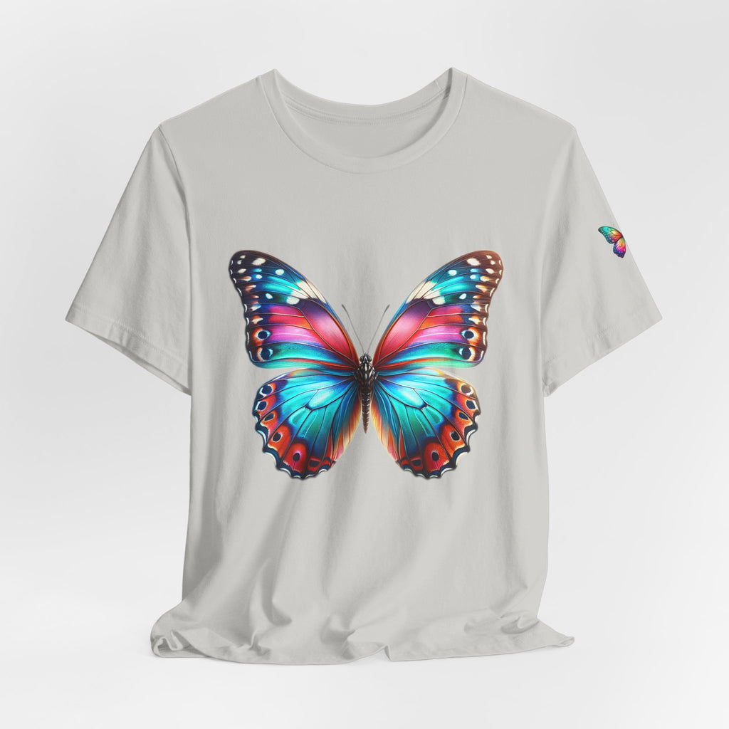 Vibrant Rainbow Butterfly Tee Colorful Monarch Wing Graphic
