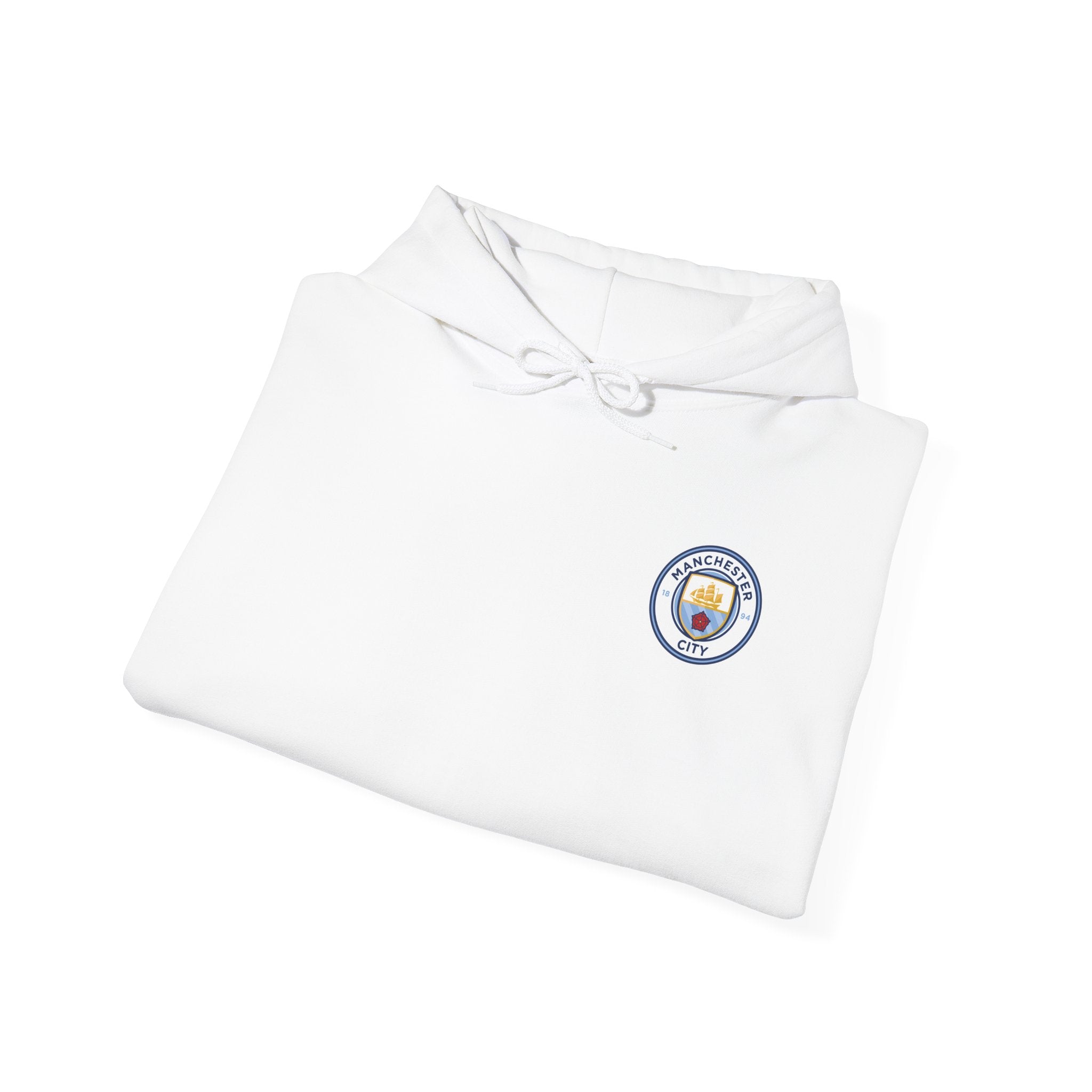Manchester City Hoodie — Minimal Crest Logo Back Text Pullover