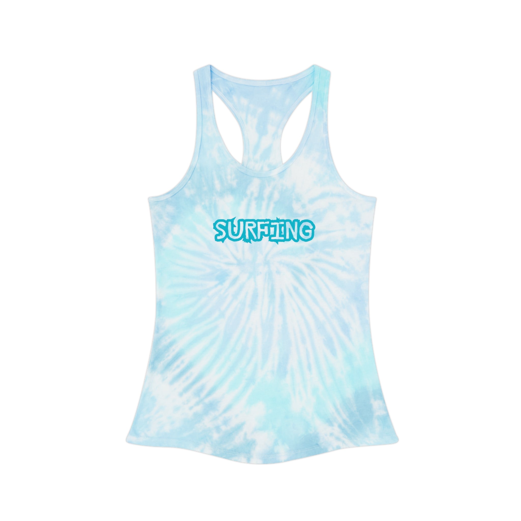 Surfing Tie-Dye Racerback Tank Blue Surfboard Beach Vibe Tank Top