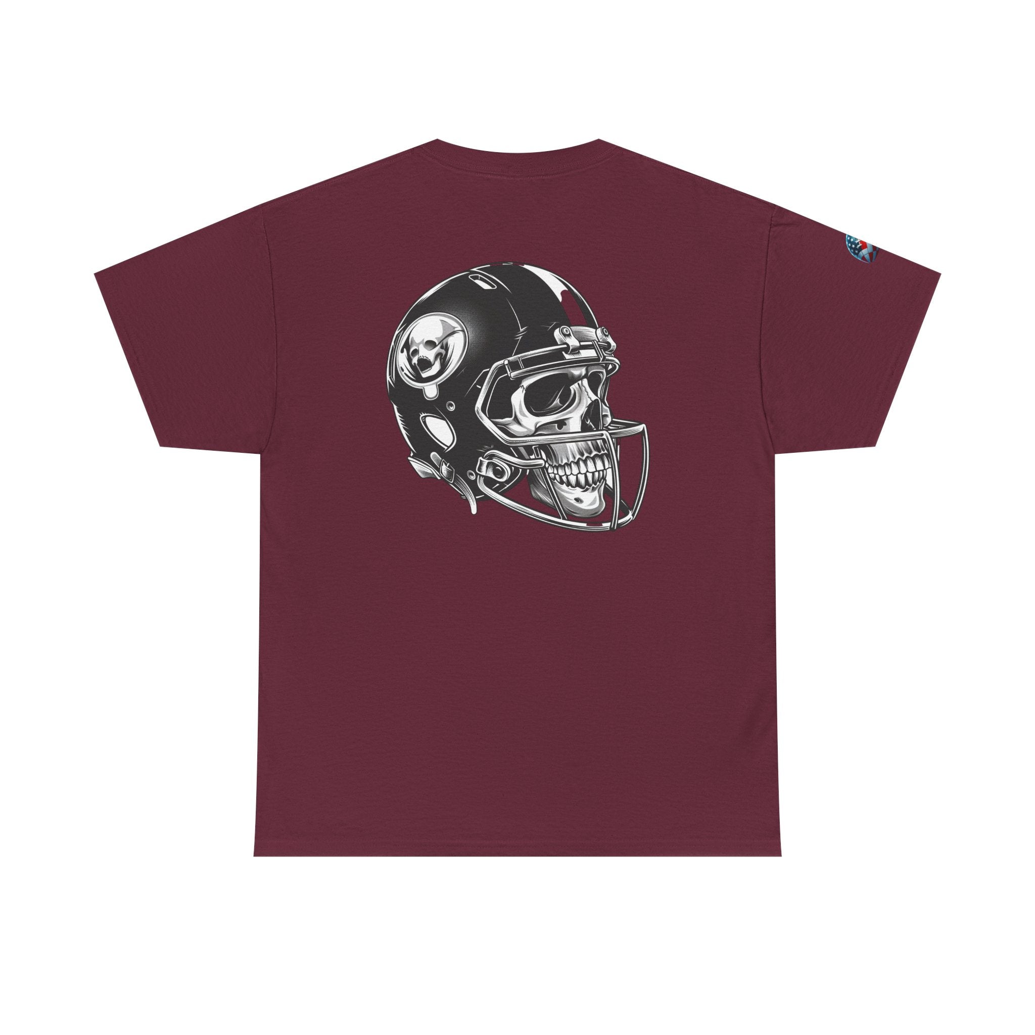 Skull Helmet Football Tee — Grunge Athletic Graphic T‑Shirt