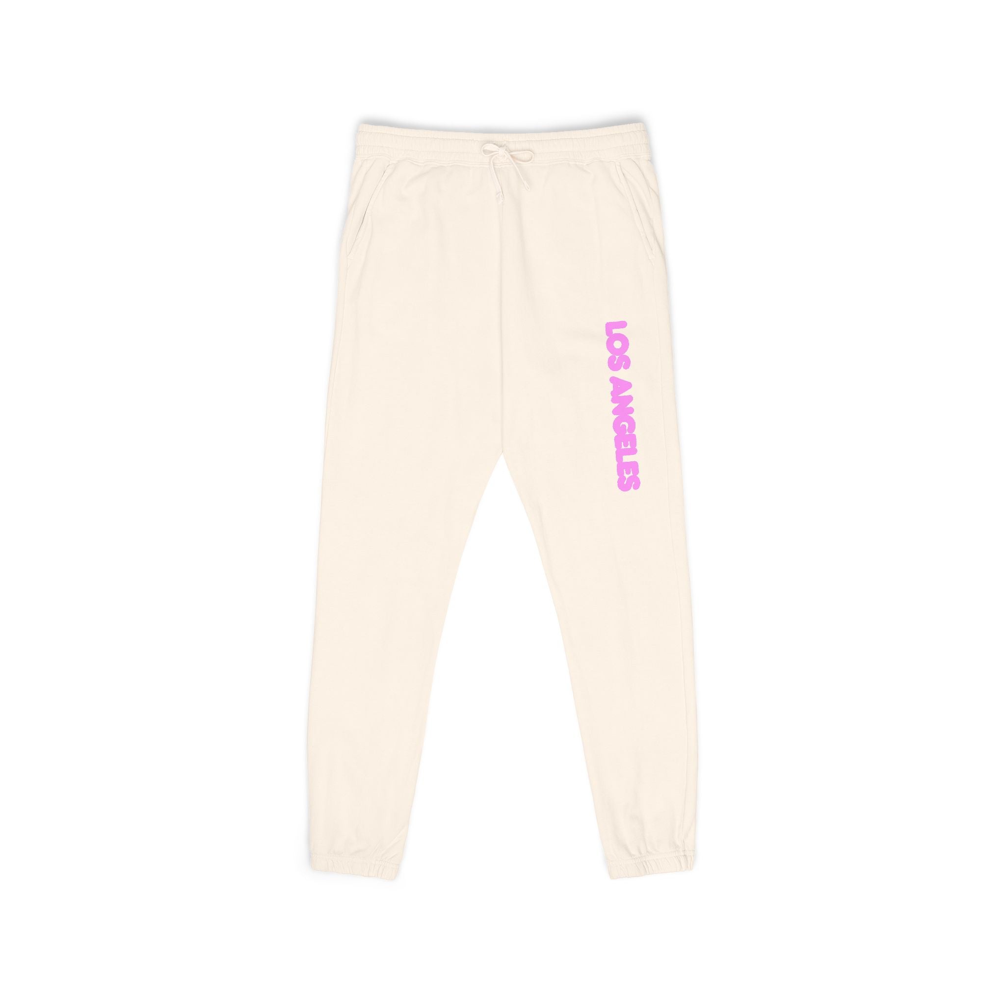 Los Angeles Pink Script Sweatpants  Garment-Dyed Fleece Joggers