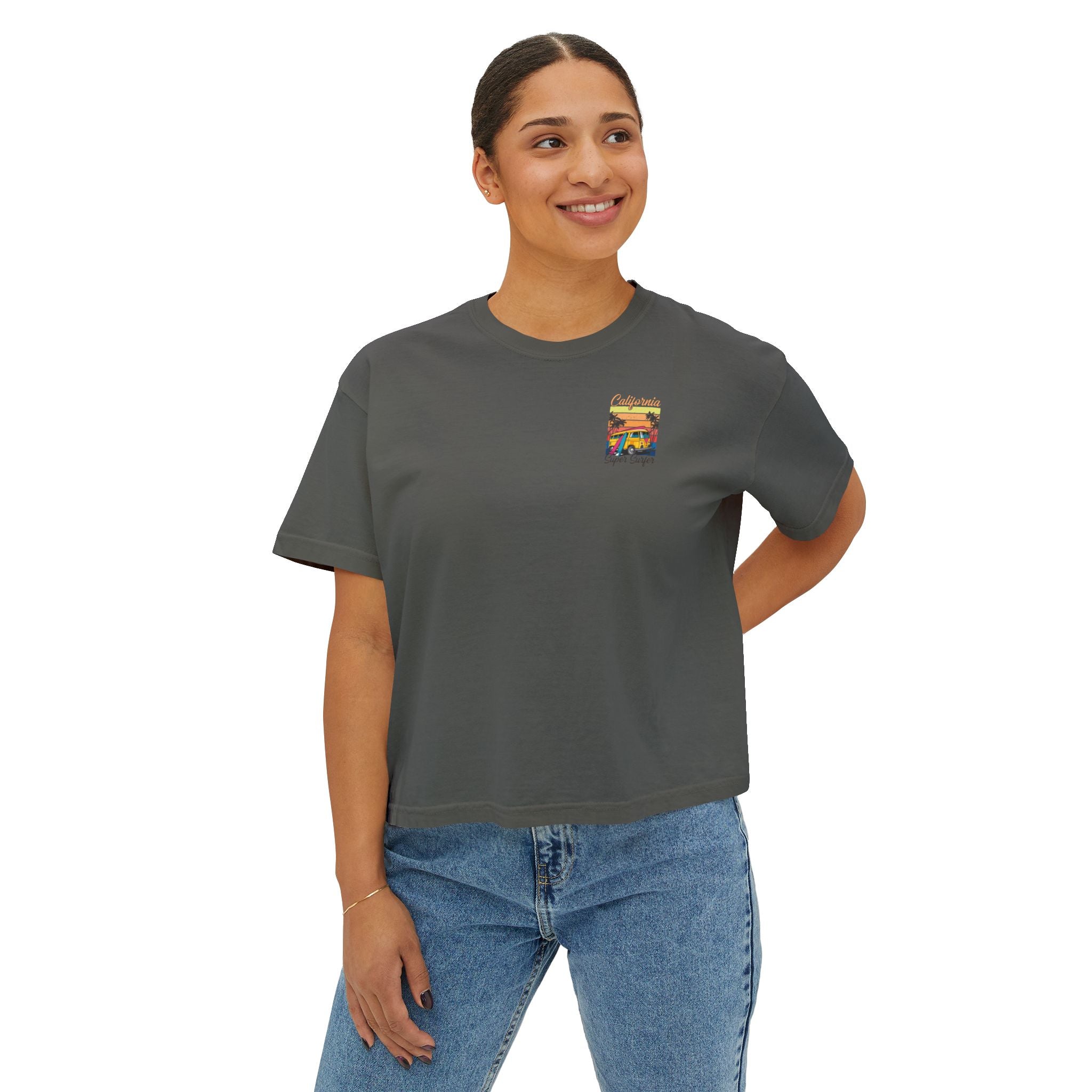 Los Angeles Sunset Women's Boxy Tee  Retro Palm Tree City Graphic