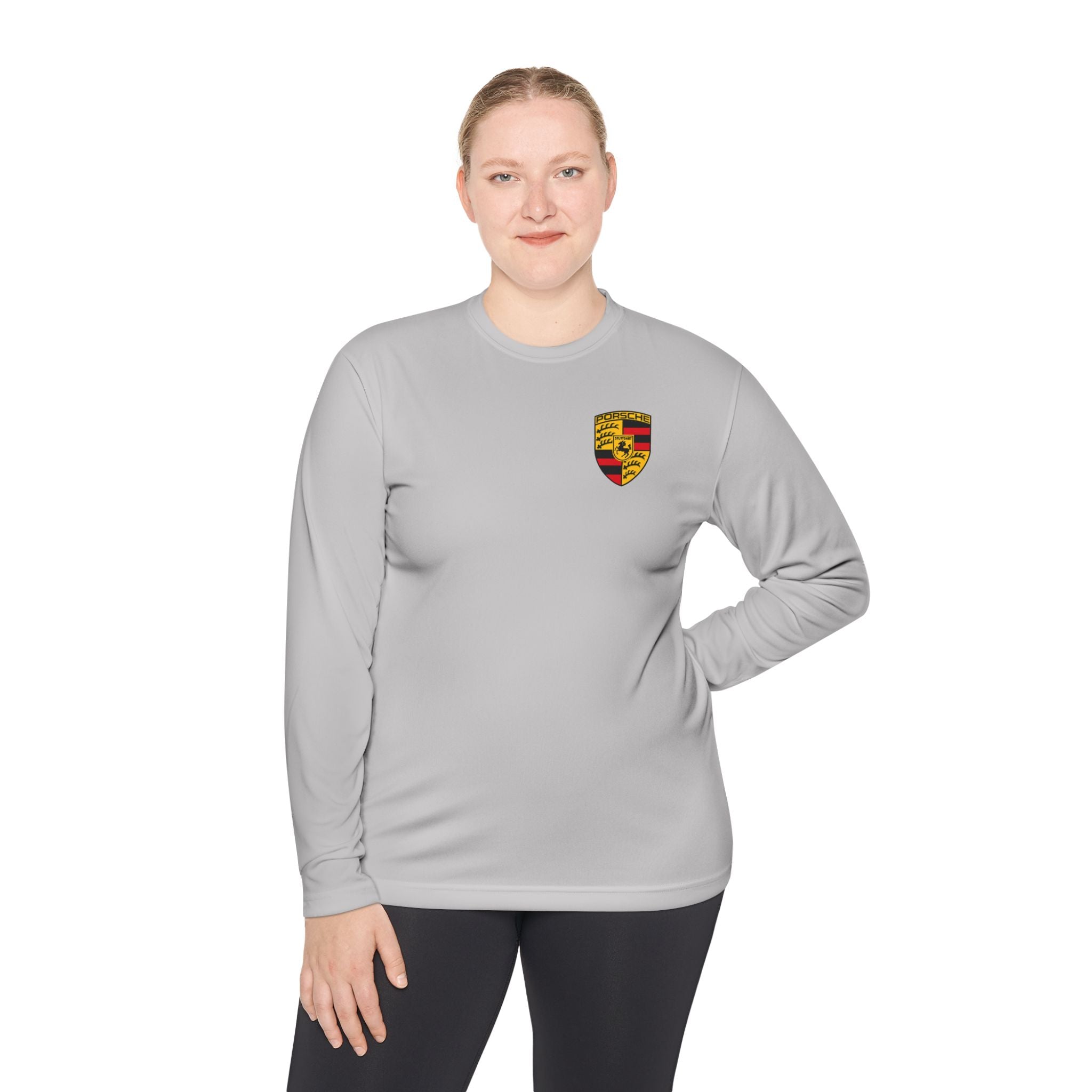 Porsche Racing Graphic Long Sleeve Tee Sports Car Crest and Rear View Print