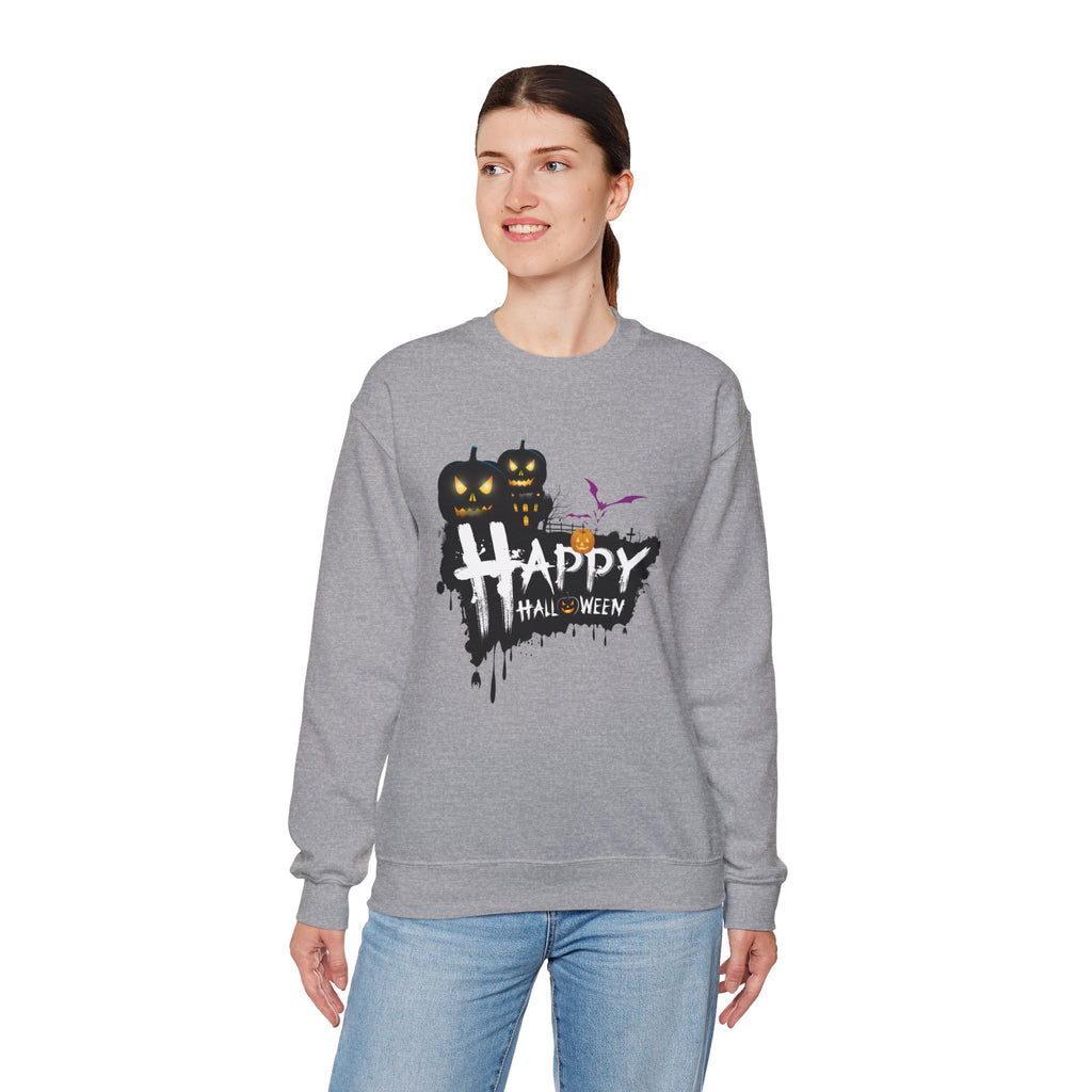 Halloween Pumpkin Crewneck Sweatshirt — "Happy Halloween" Graphic