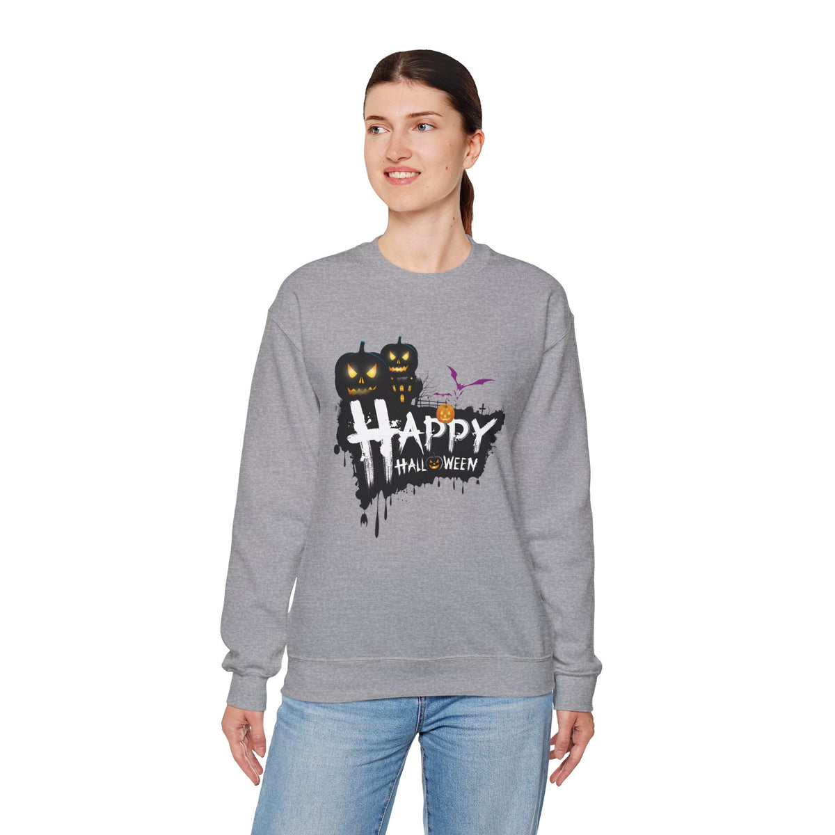 Halloween Pumpkin Crewneck Sweatshirt — "Happy Halloween" Graphic