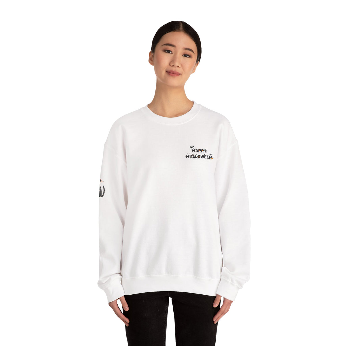 Halloween Candy Crewneck Sweatshirt — 'Happy Halloween' Jack-o'-Lantern & Candy Design