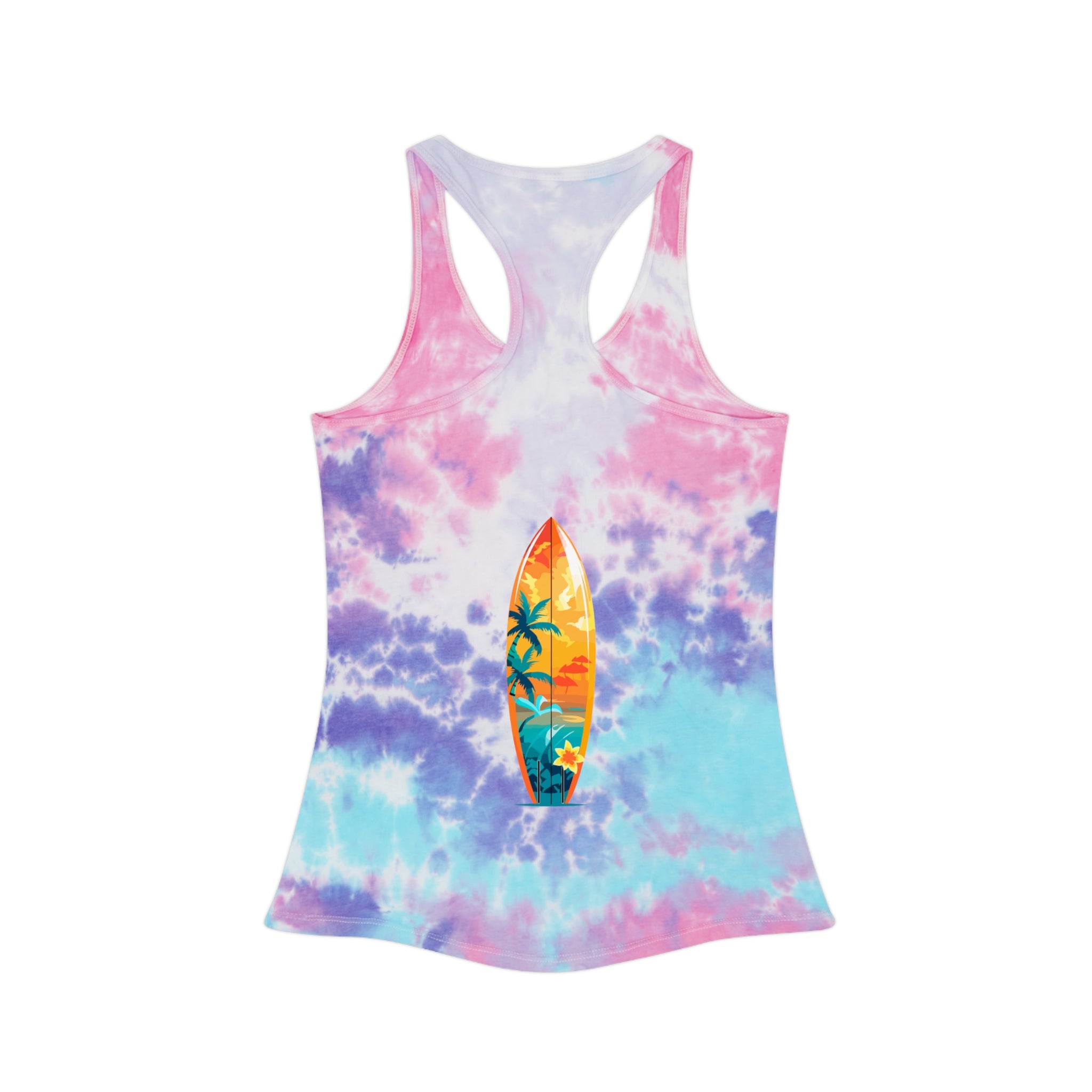 Surfing Tie-Dye Racerback Tank Blue Surfboard Beach Vibe Tank Top